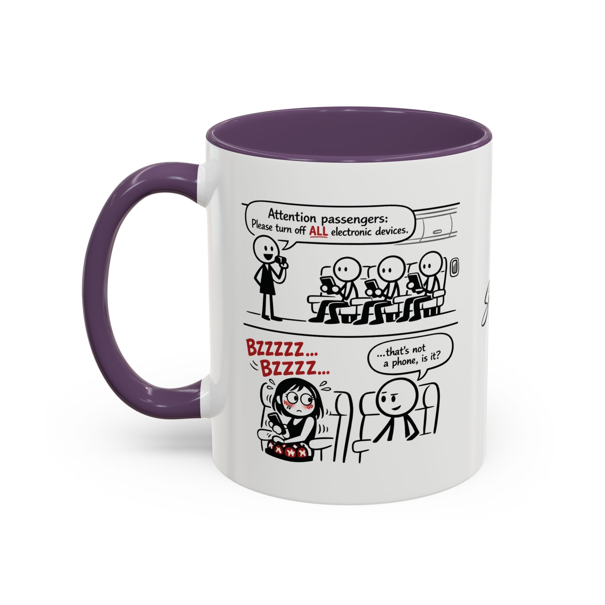 Coffee Mug — Funny Airplane Cellphone Comic Accent Mug (11/15 oz)