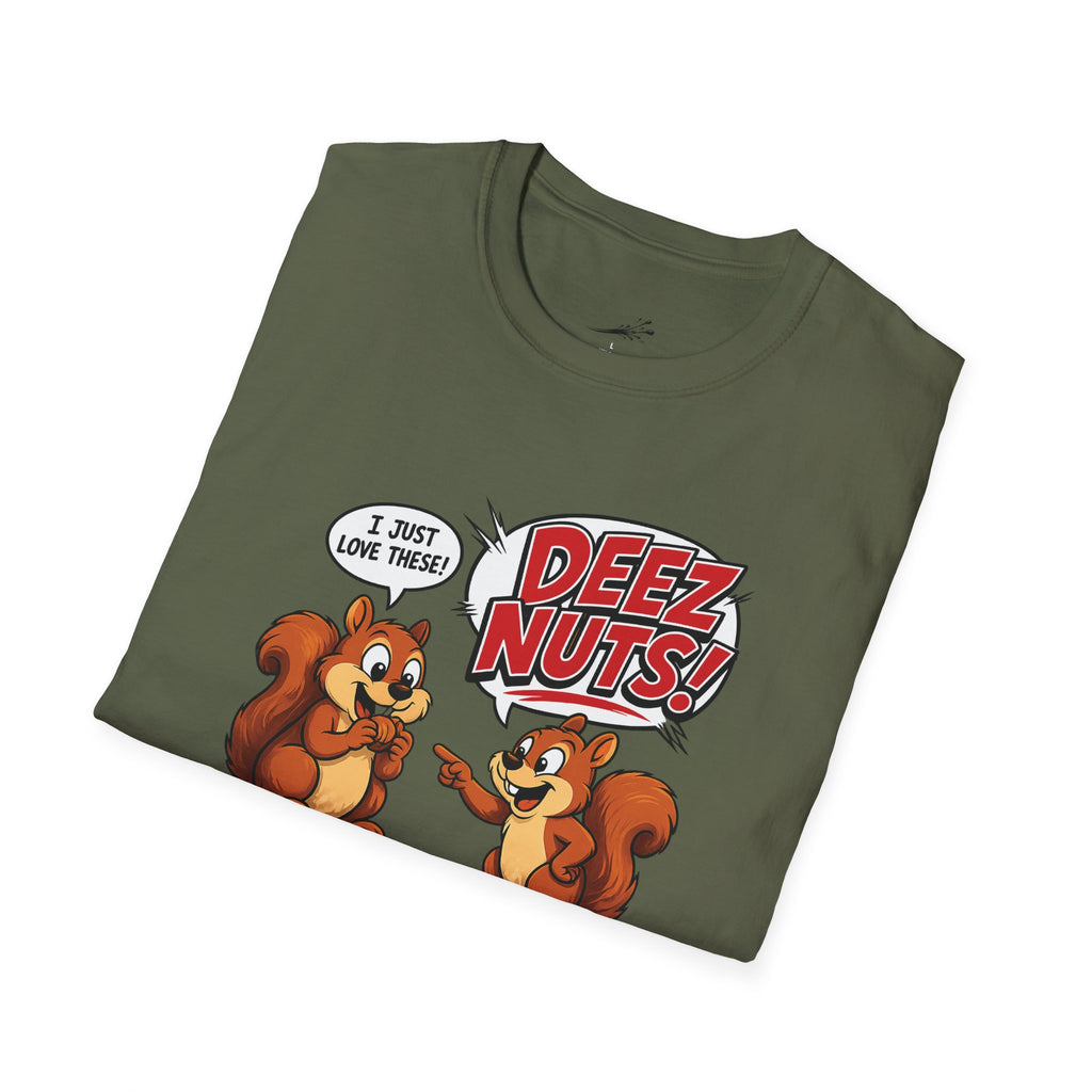 Funny Squirrel T‑Shirt — Cartoon 'Deez Nuts!' Graphic Tee