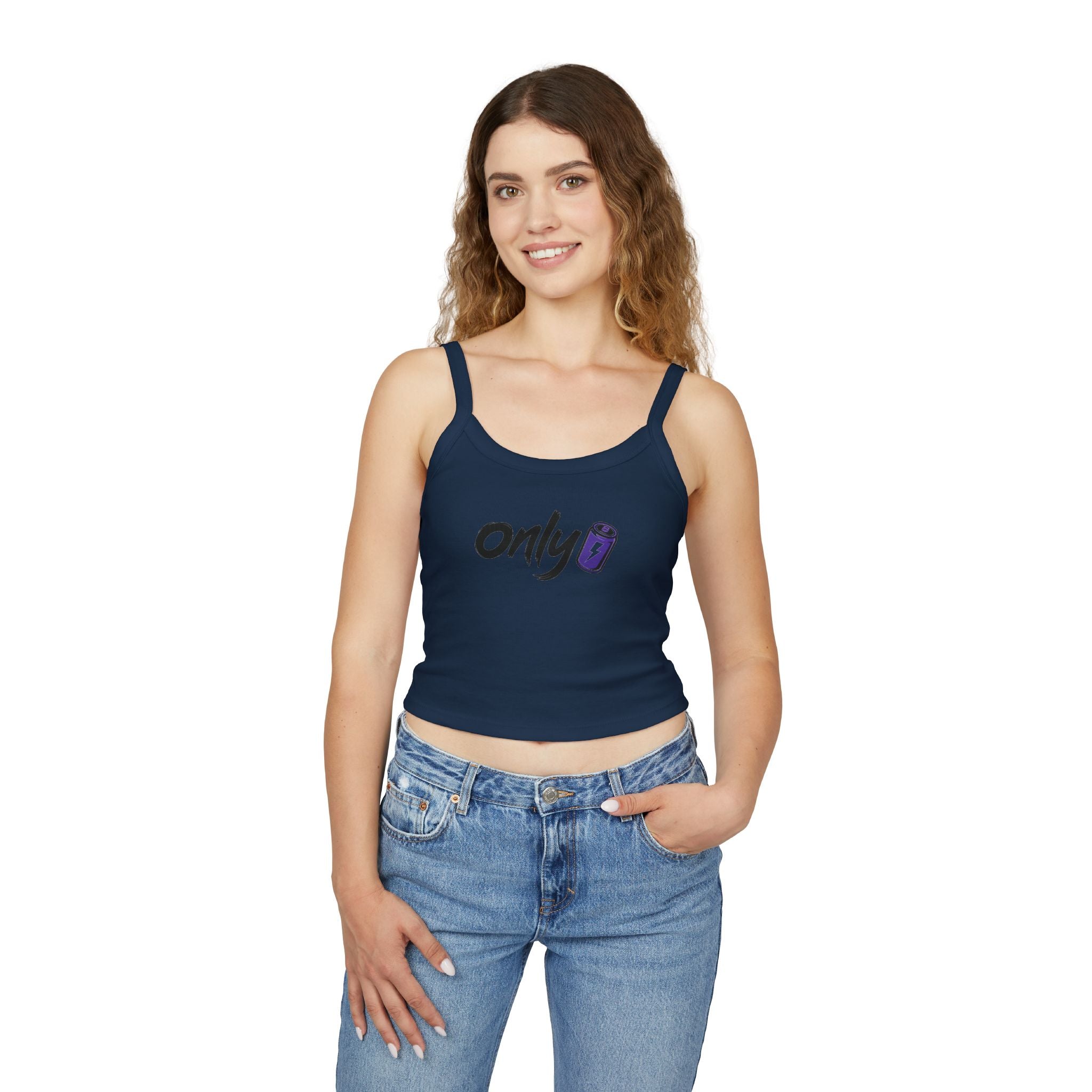 Spaghetti Tank — "Only" Purple Soda Can Graphic Crop Top