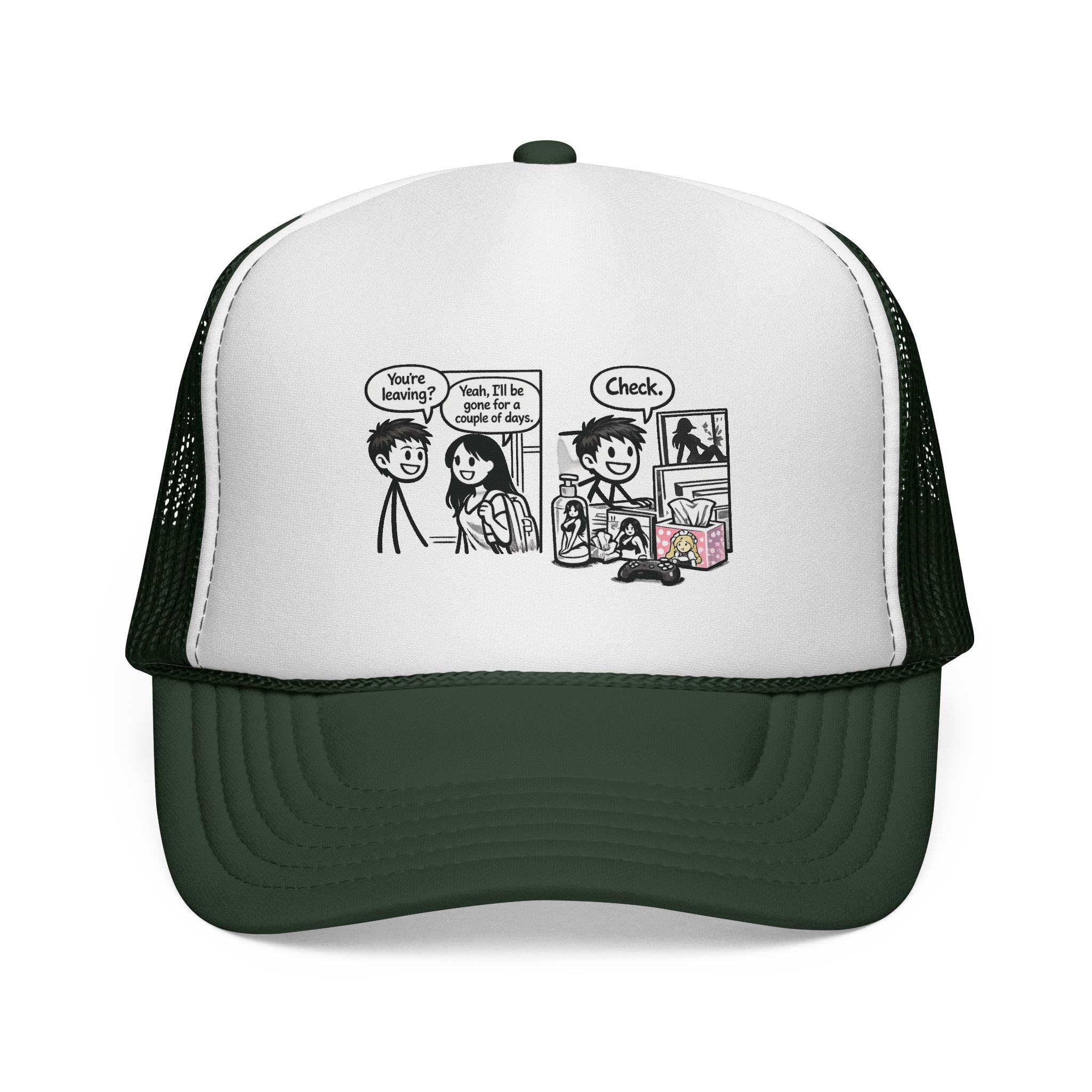Comic Panel Trucker Hat — "Check" Retro Cartoon Design