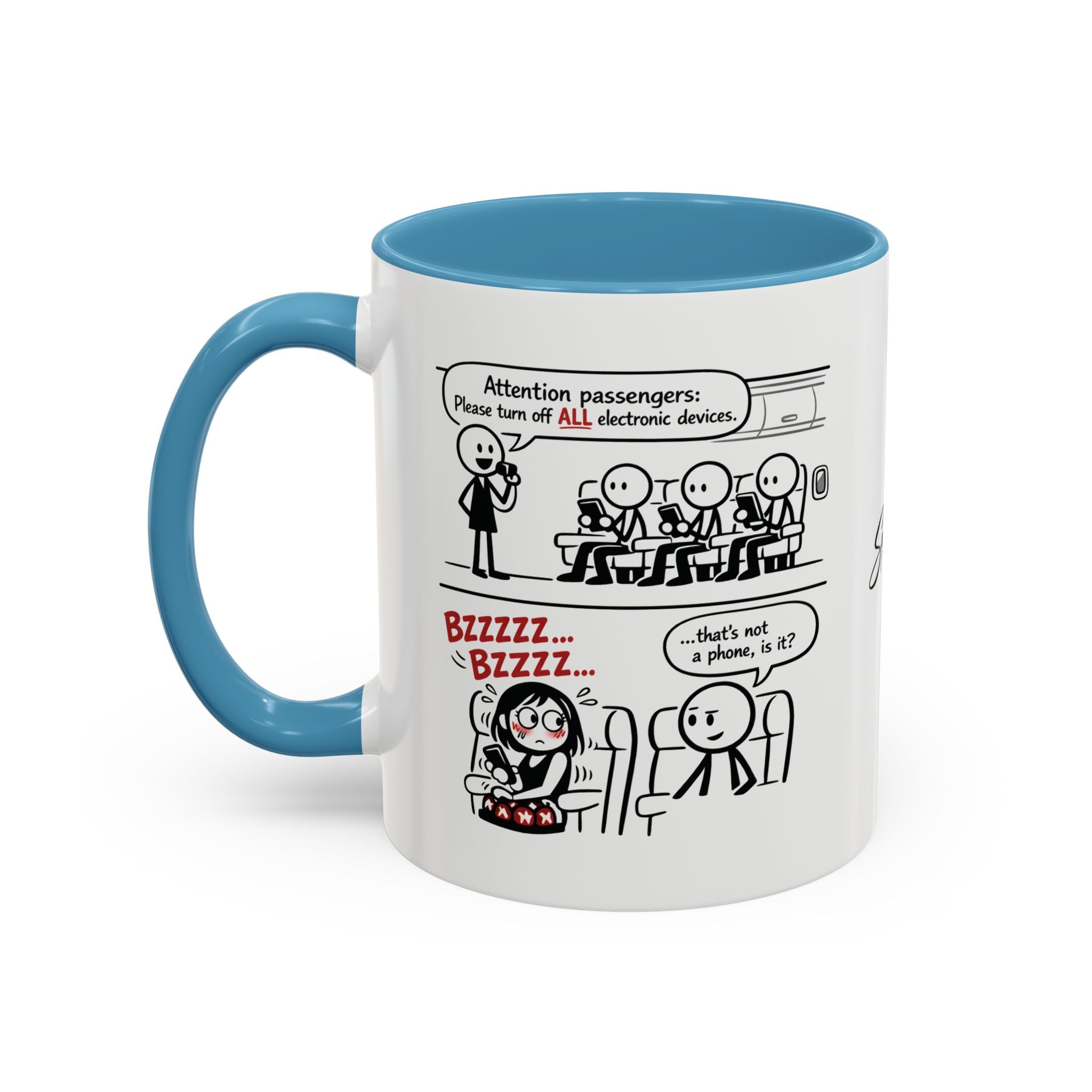 Coffee Mug — Funny Airplane Cellphone Comic Accent Mug (11/15 oz)