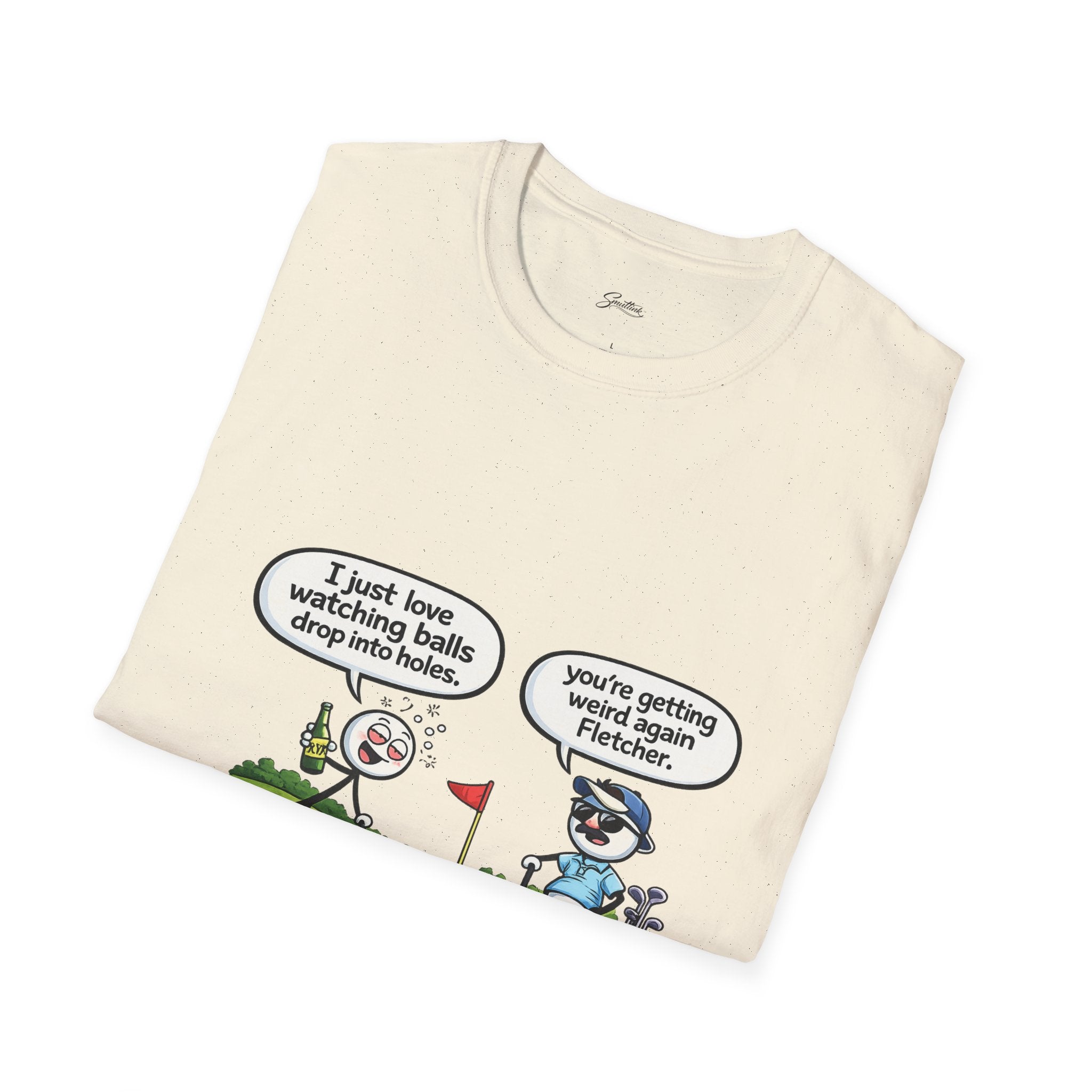 Golf Cartoon T-Shirt — Funny "I Just Love Watching Balls Drop Into Holes" Graphic Tee