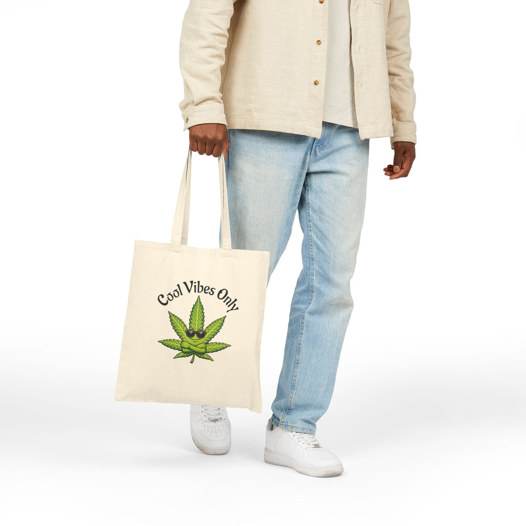 Cool Vibes Only Canvas Tote — Cannabis Leaf Graphic Cotton Tote Bag
