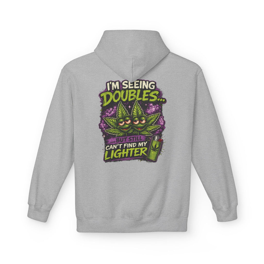 I'm Seeing Doubles Hoodie — Funny Cannabis Graphic Pullover with 'Can't Find My Lighter' Design