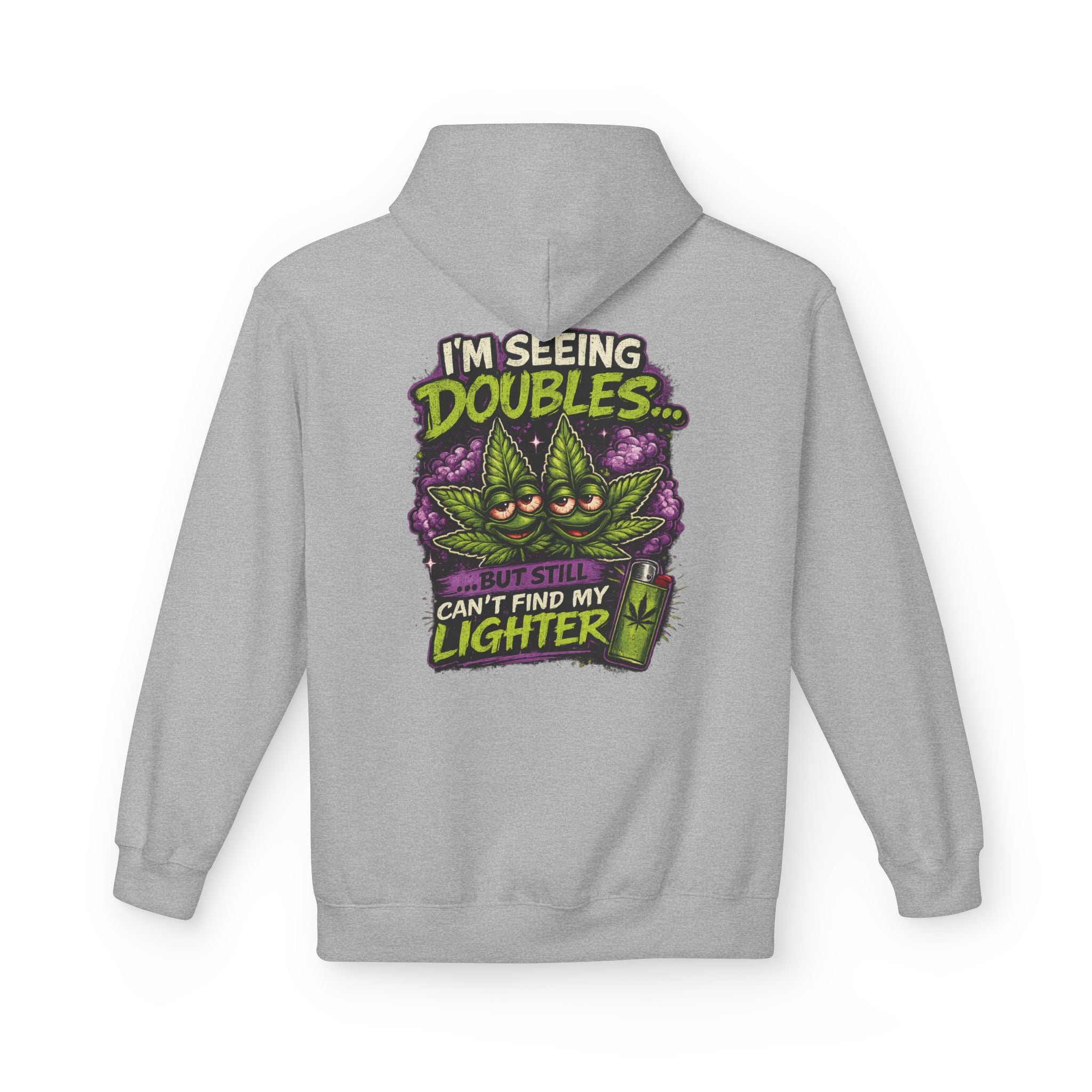 I'm Seeing Doubles Hoodie — Funny Cannabis Graphic Pullover with 'Can't Find My Lighter' Design