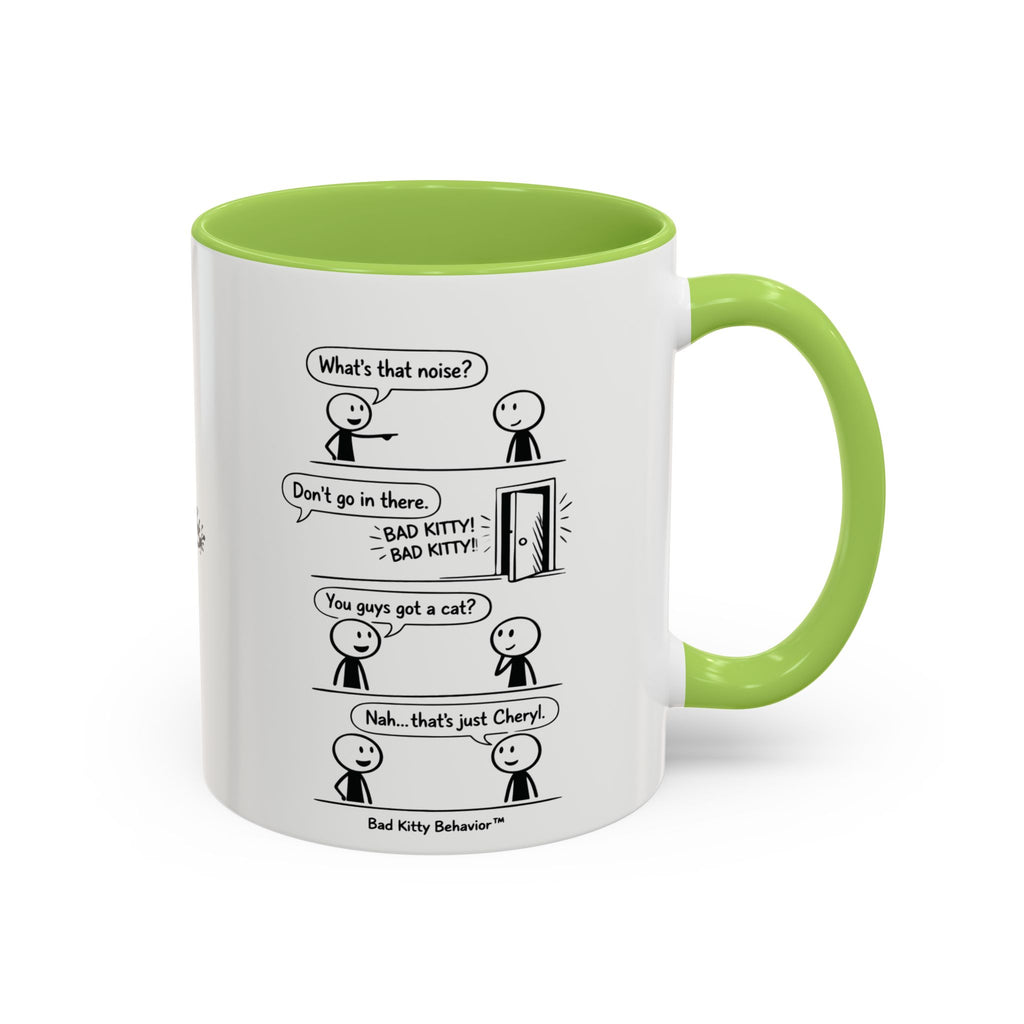 Coffee Mug — Funny Stick Figure Comic "Bad Kitty" Accent Ceramic Mug (11/15oz)