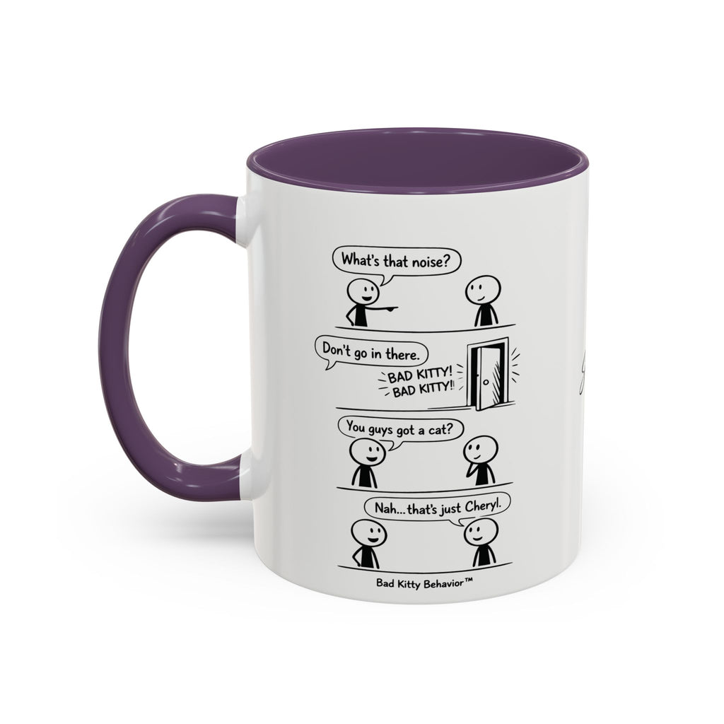 Coffee Mug — Funny Stick Figure Comic "Bad Kitty" Accent Ceramic Mug (11/15oz)