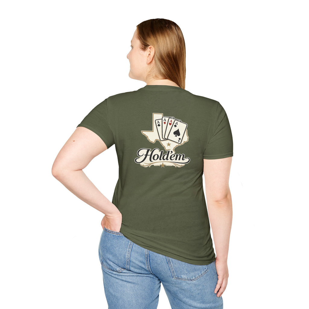 Texas Hold'em Poker T-Shirt — Retro State Map & Playing Cards Graphic