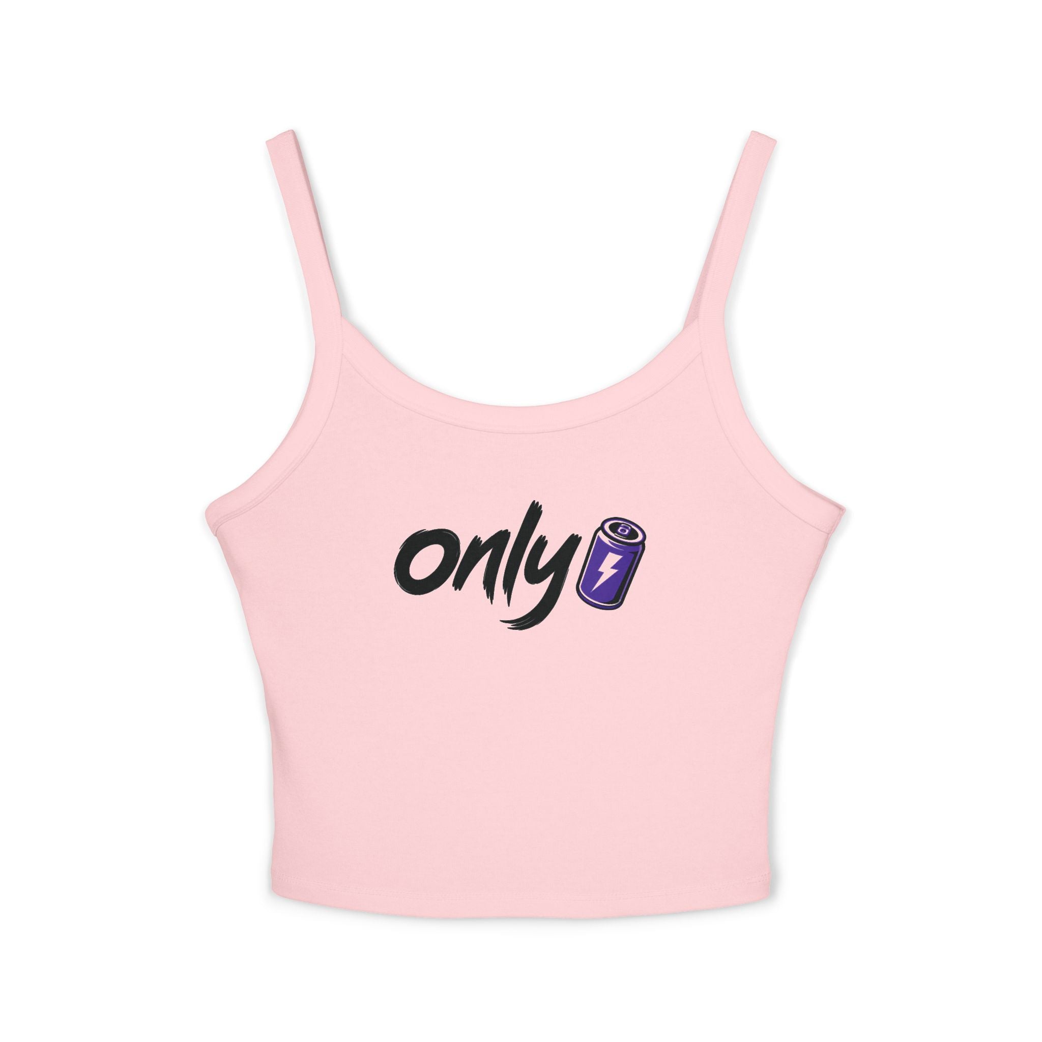 Spaghetti Tank — "Only" Purple Soda Can Graphic Crop Top
