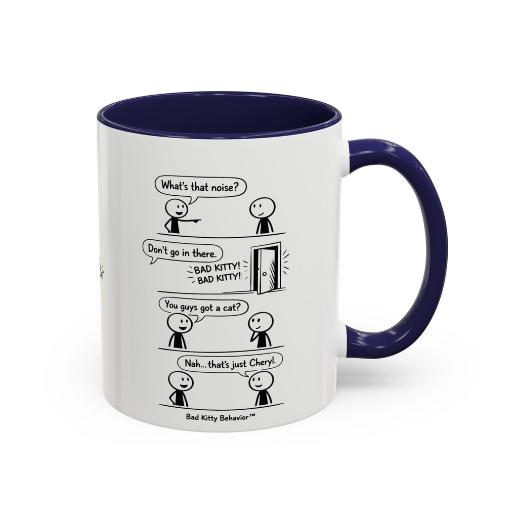 Coffee Mug — Funny Stick Figure Comic "Bad Kitty" Accent Ceramic Mug (11/15oz)