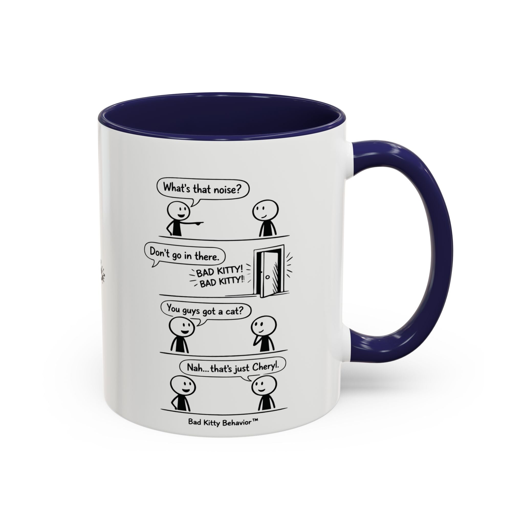 Coffee Mug — Funny Stick Figure Comic "Bad Kitty" Accent Ceramic Mug (11/15oz)