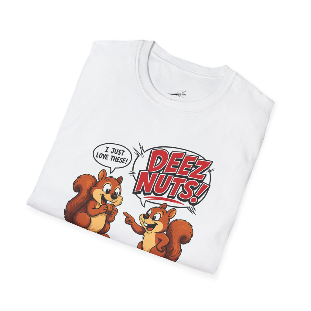 Funny Squirrel T‑Shirt — Cartoon 'Deez Nuts!' Graphic Tee