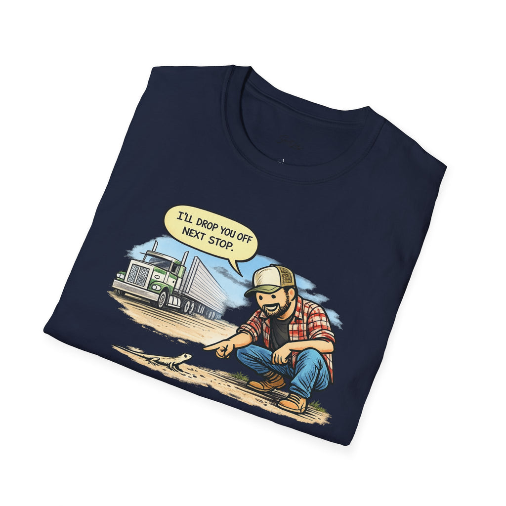Trucker Rescue T‑Shirt – 'I’ll Drop You Off Next Stop' Vintage Semi Driver Tee