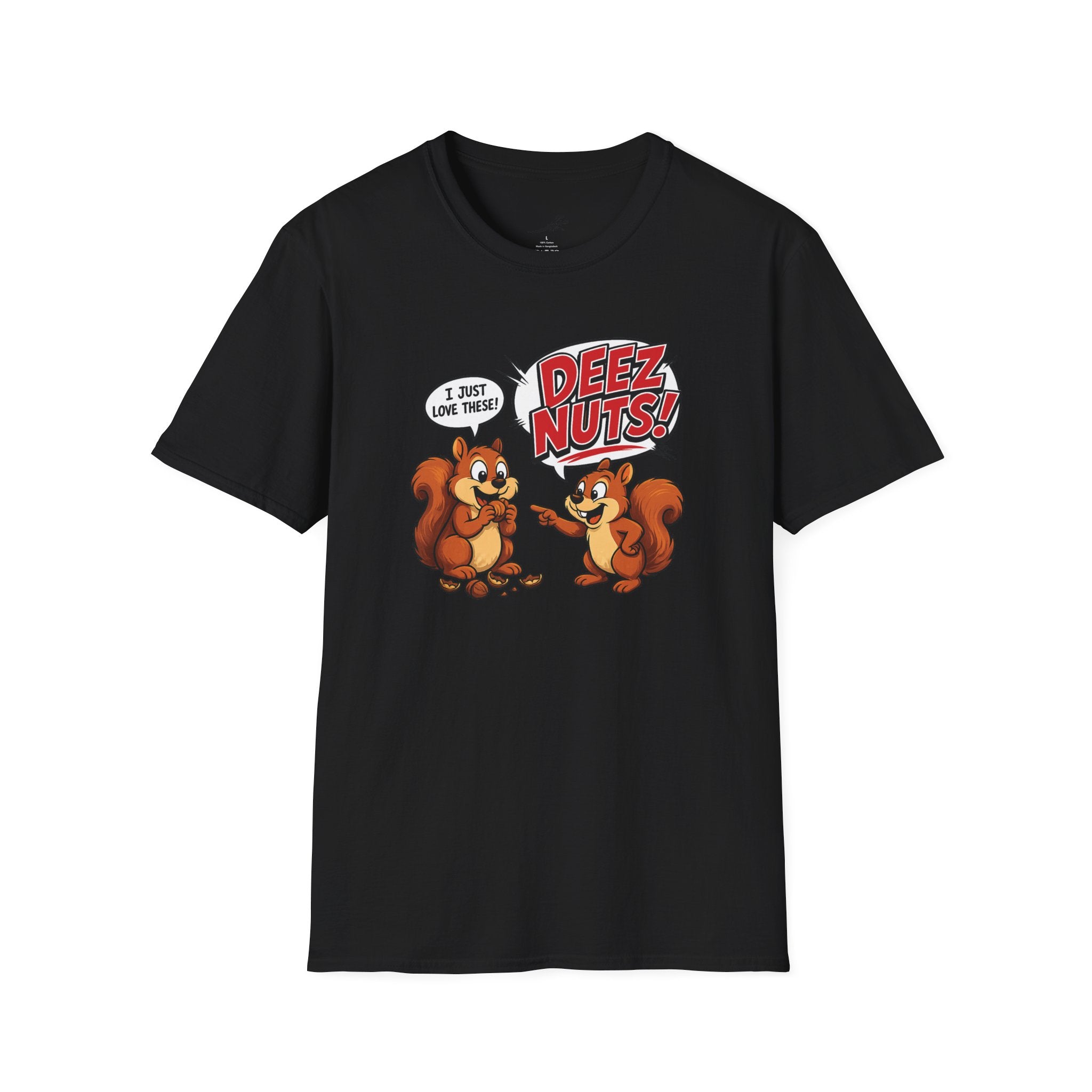 Funny Squirrel T‑Shirt — Cartoon 'Deez Nuts!' Graphic Tee