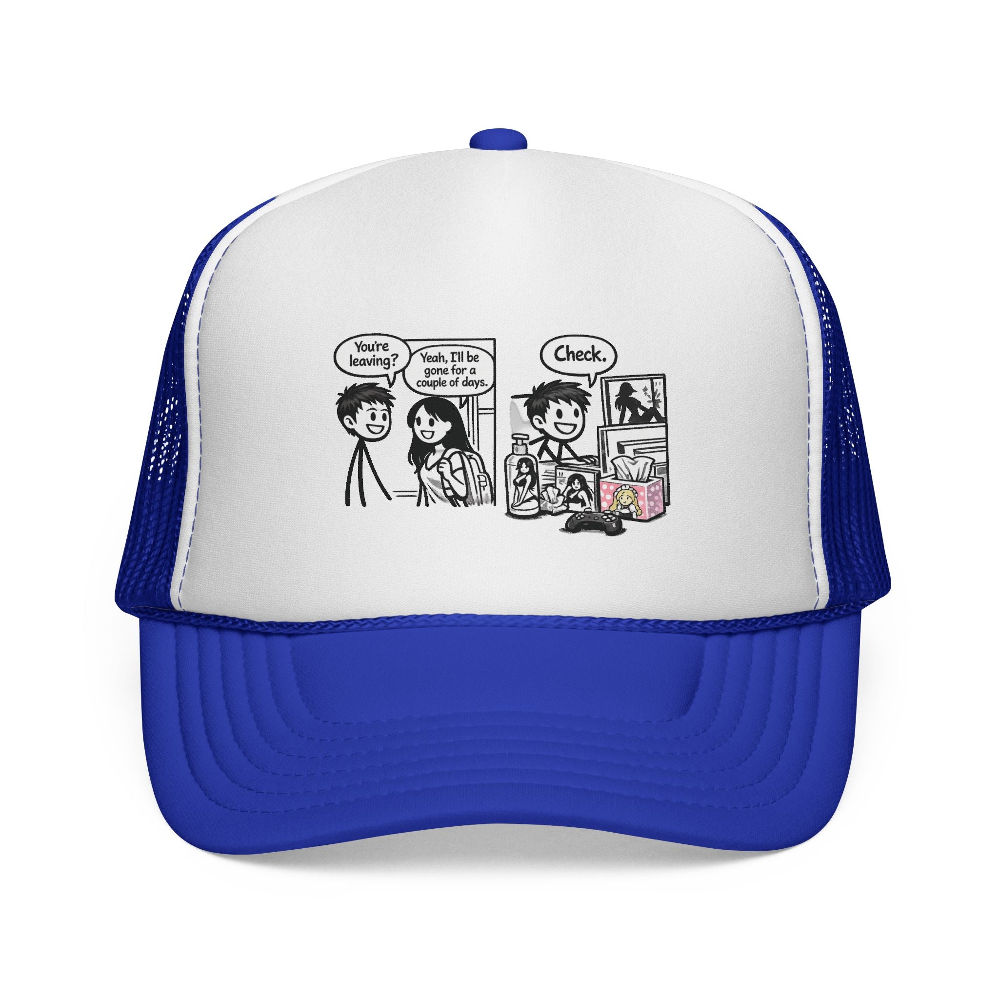 Comic Panel Trucker Hat — "Check" Retro Cartoon Design