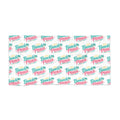 Beach Towel — "Beach Please" Repeat Script Tropical Print