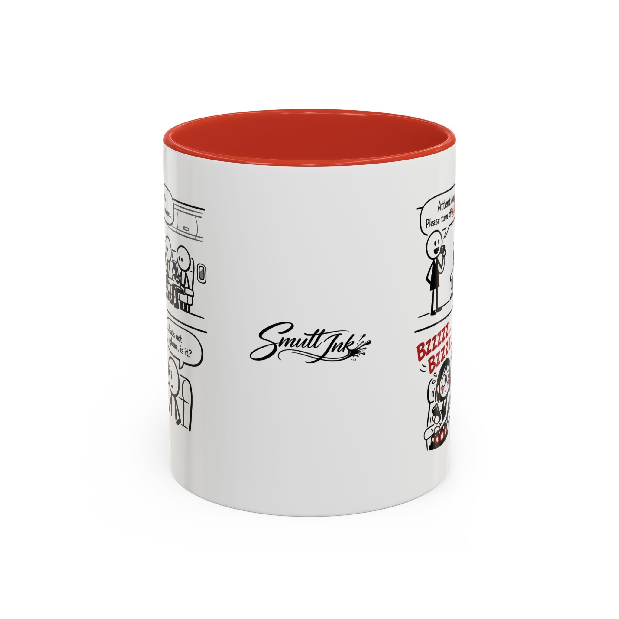 Coffee Mug — Funny Airplane Cellphone Comic Accent Mug (11/15 oz)