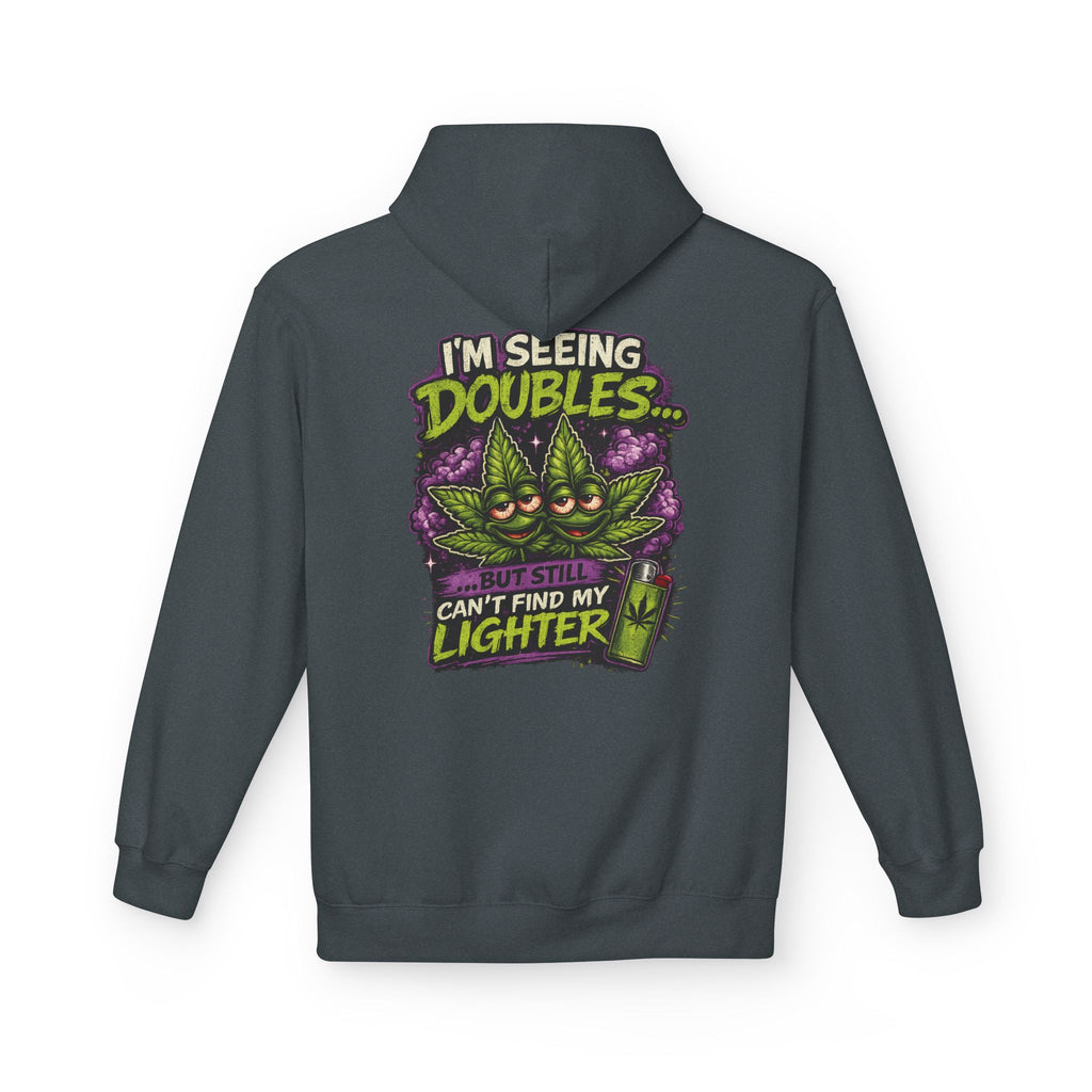 I'm Seeing Doubles Hoodie — Funny Cannabis Graphic Pullover with 'Can't Find My Lighter' Design