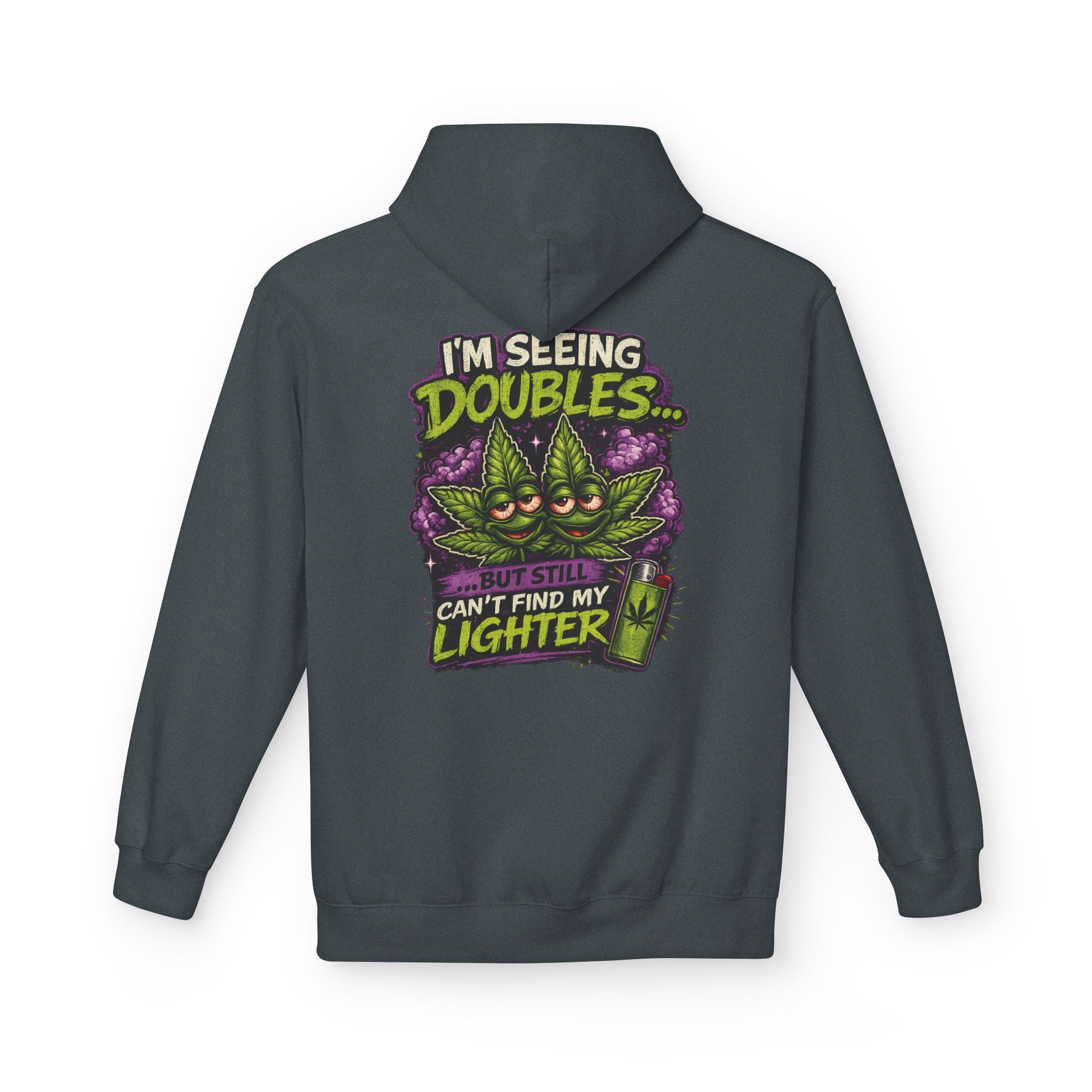 I'm Seeing Doubles Hoodie — Funny Cannabis Graphic Pullover with 'Can't Find My Lighter' Design