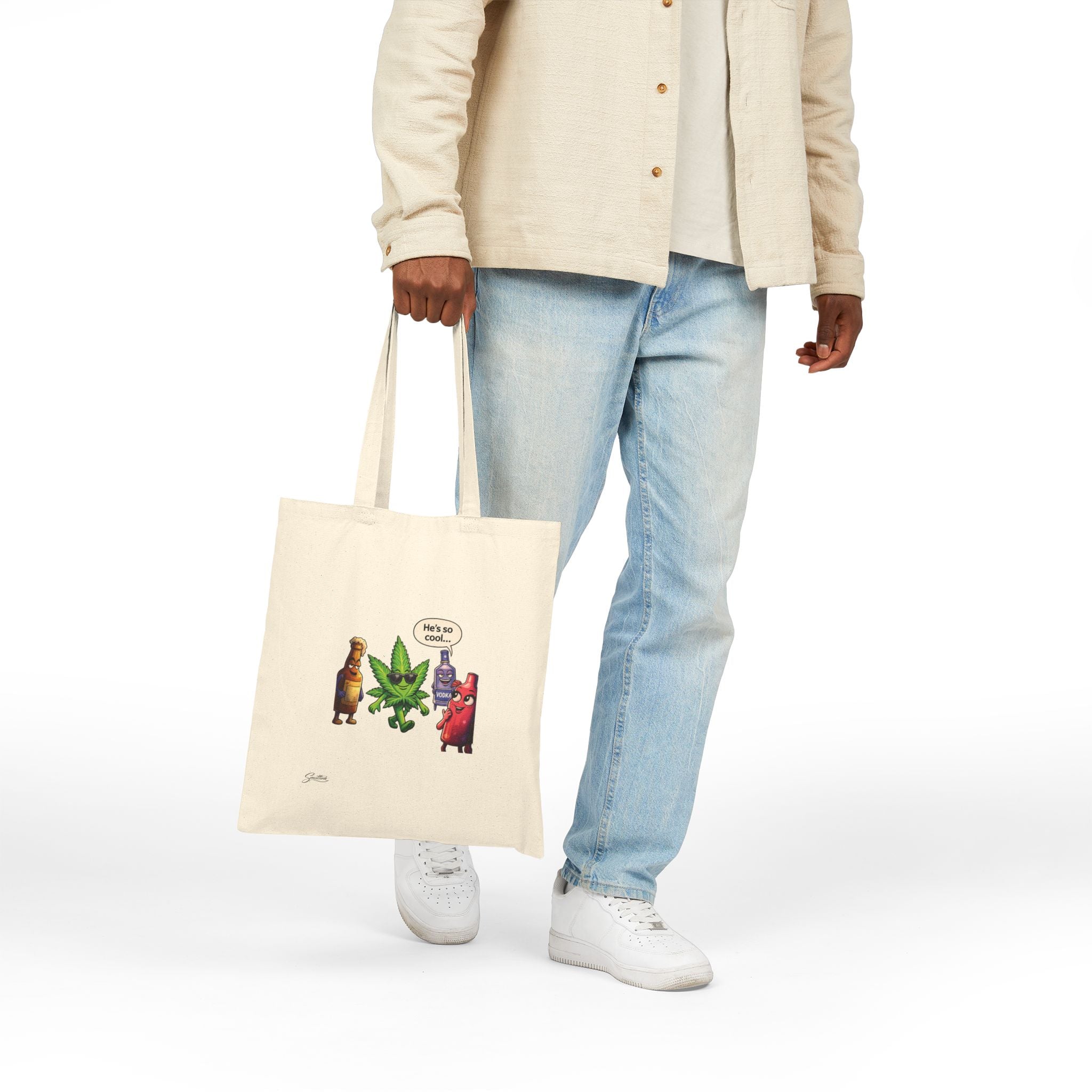 Cool Vibes Only Canvas Tote — Cannabis Leaf Graphic Cotton Tote Bag