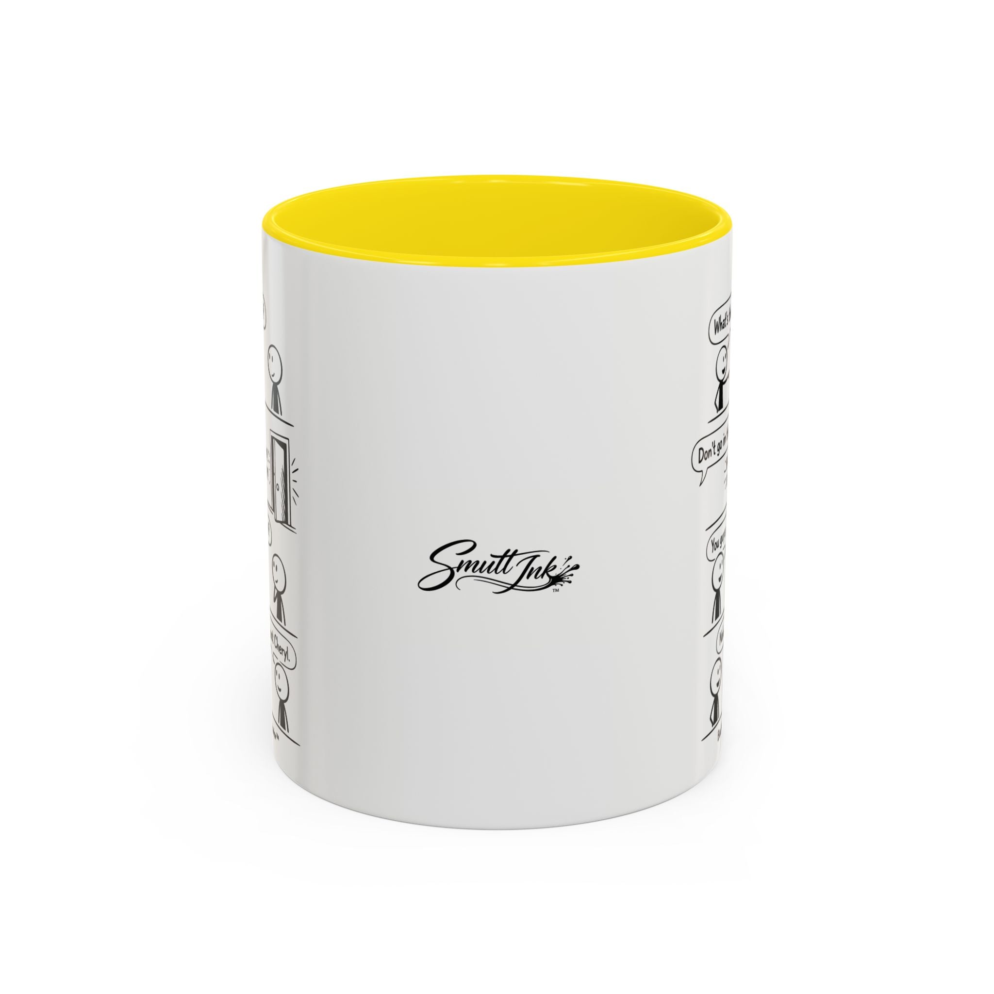 Coffee Mug — Funny Stick Figure Comic "Bad Kitty" Accent Ceramic Mug (11/15oz)