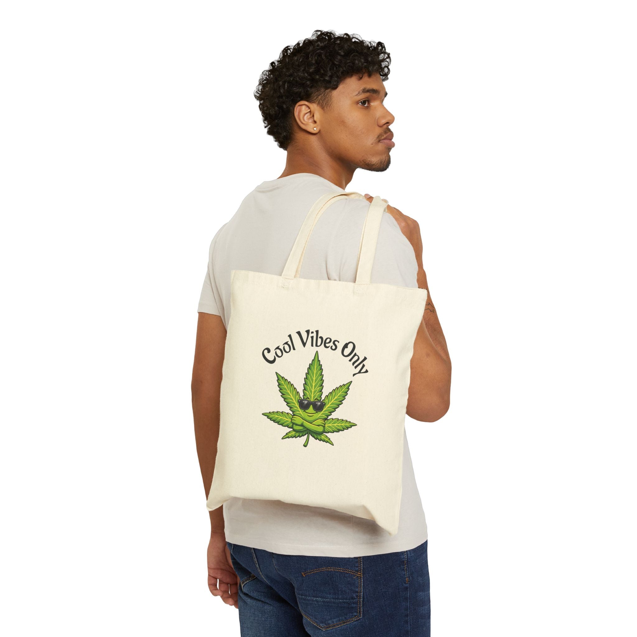 Cool Vibes Only Canvas Tote — Cannabis Leaf Graphic Cotton Tote Bag