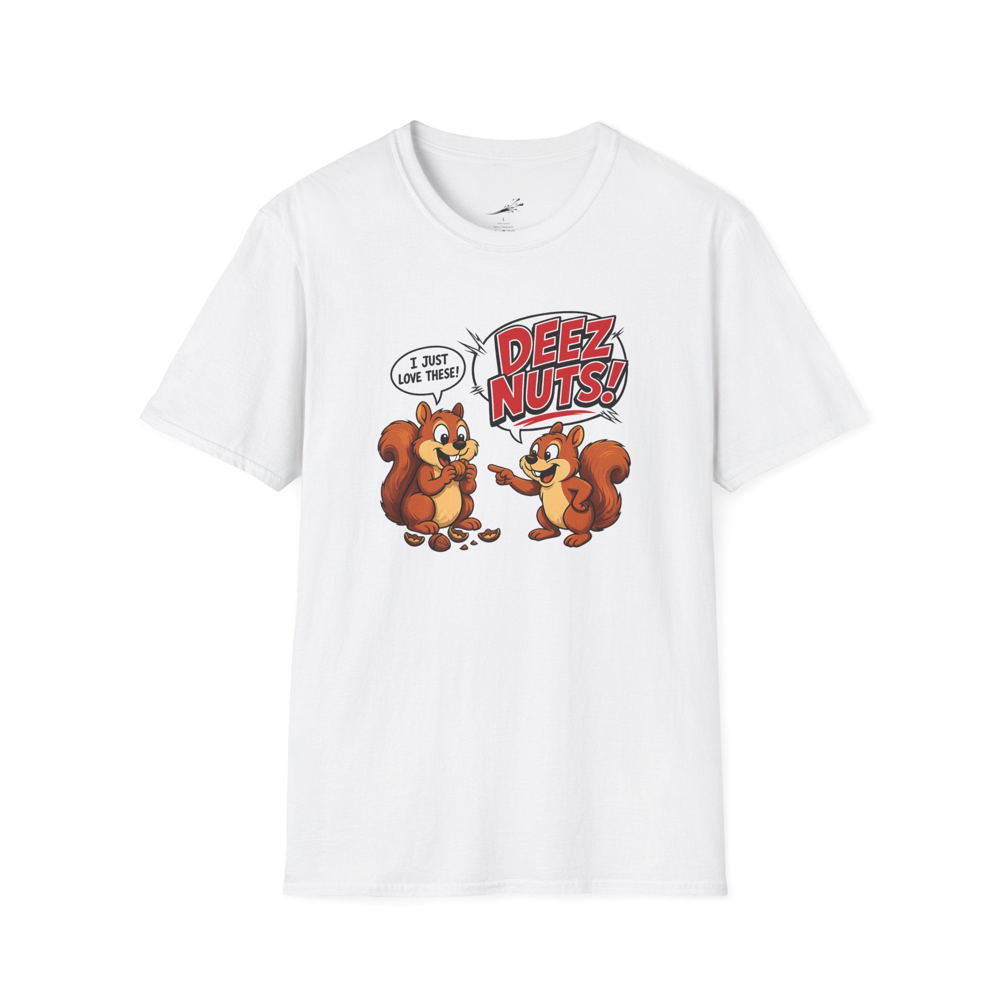Funny Squirrel T‑Shirt — Cartoon 'Deez Nuts!' Graphic Tee