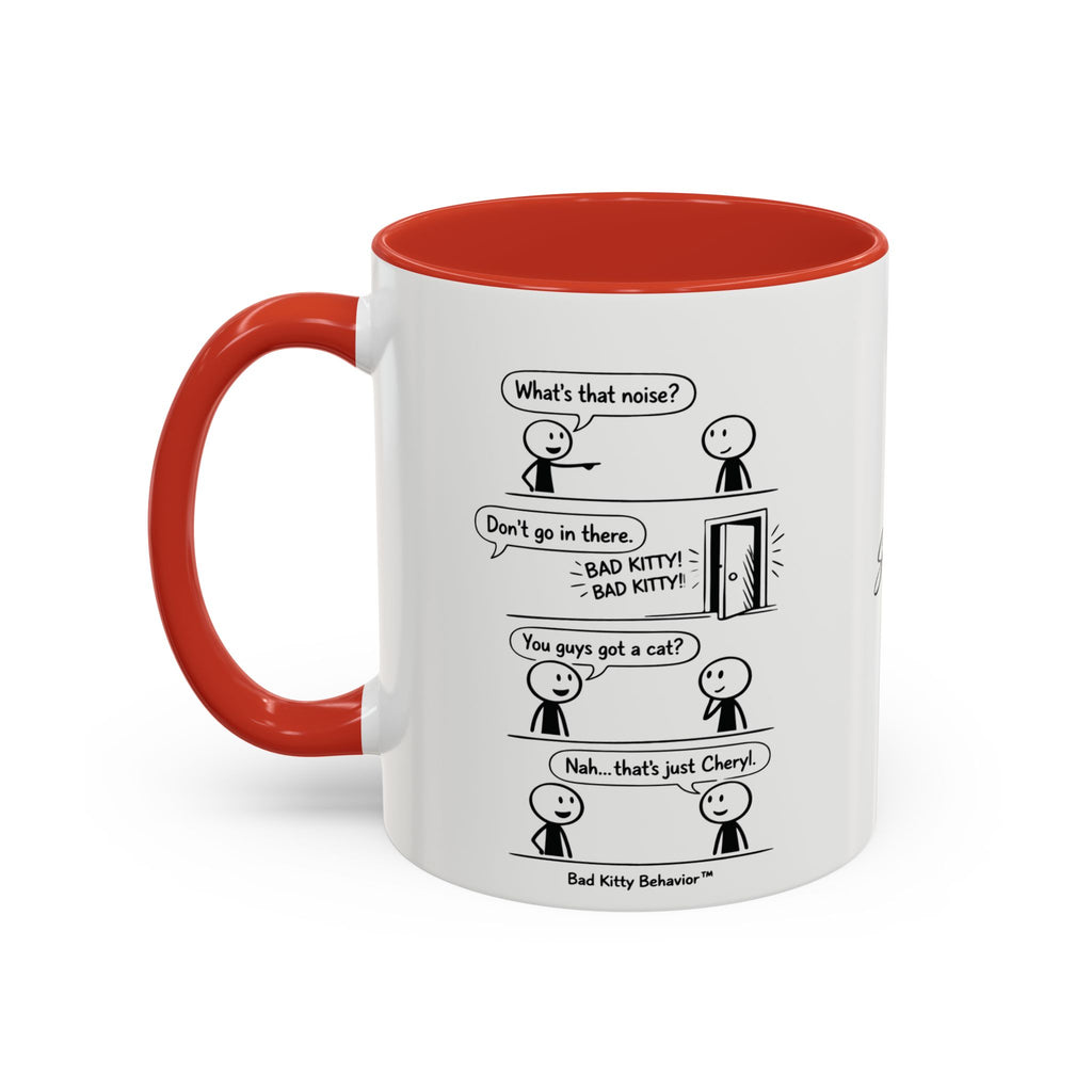 Coffee Mug — Funny Stick Figure Comic "Bad Kitty" Accent Ceramic Mug (11/15oz)