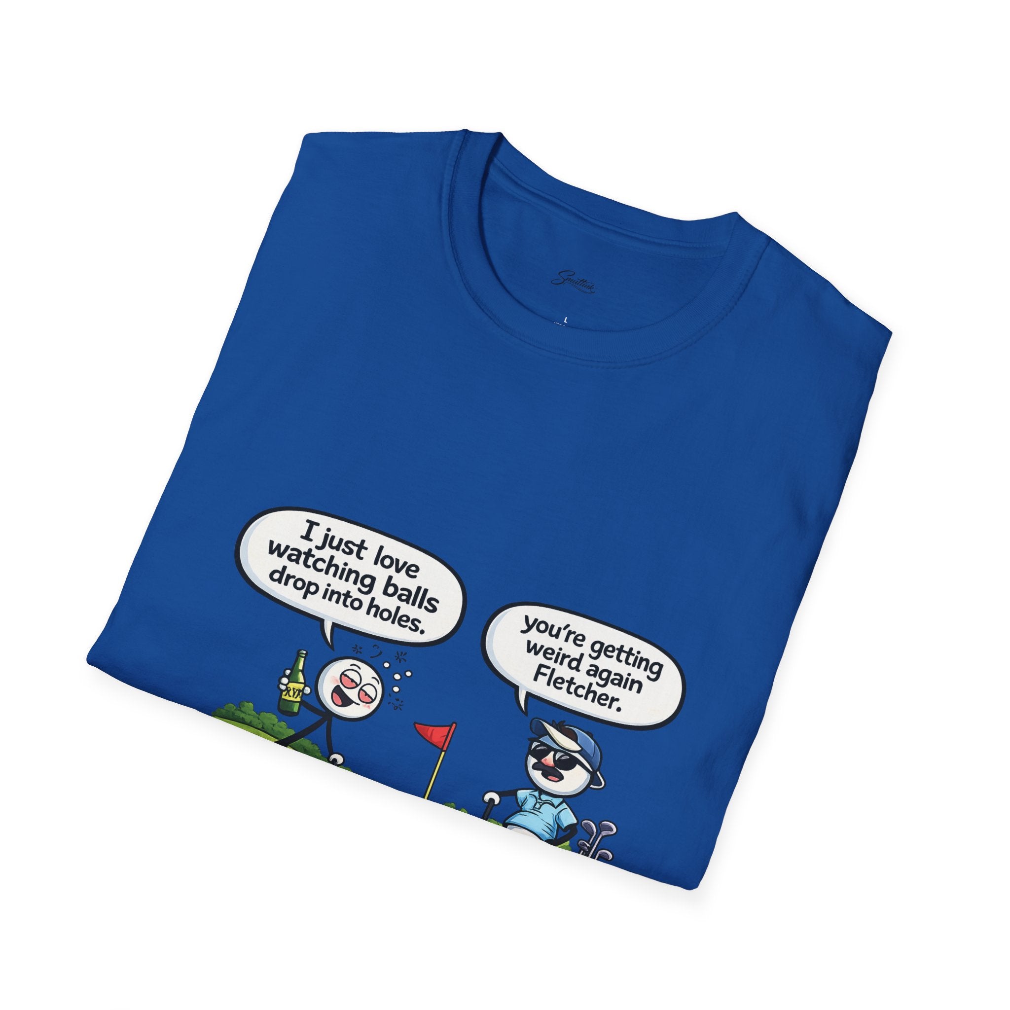 Golf Cartoon T-Shirt — Funny "I Just Love Watching Balls Drop Into Holes" Graphic Tee