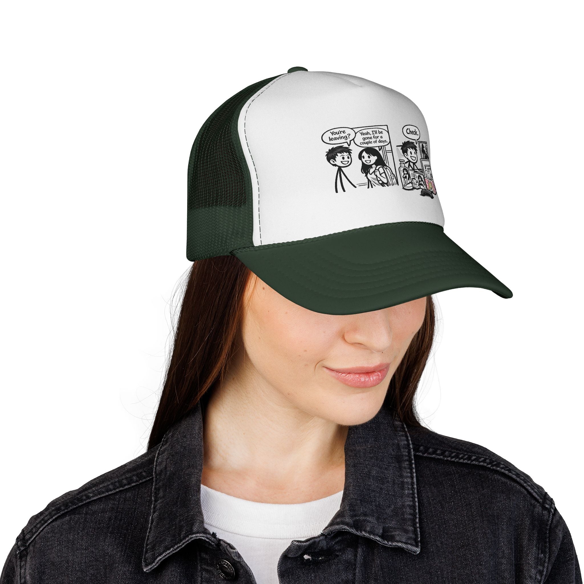 Comic Panel Trucker Hat — "Check" Retro Cartoon Design