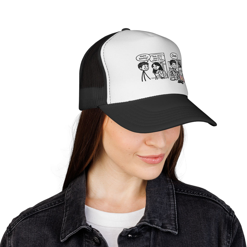 Comic Panel Trucker Hat — "Check" Retro Cartoon Design