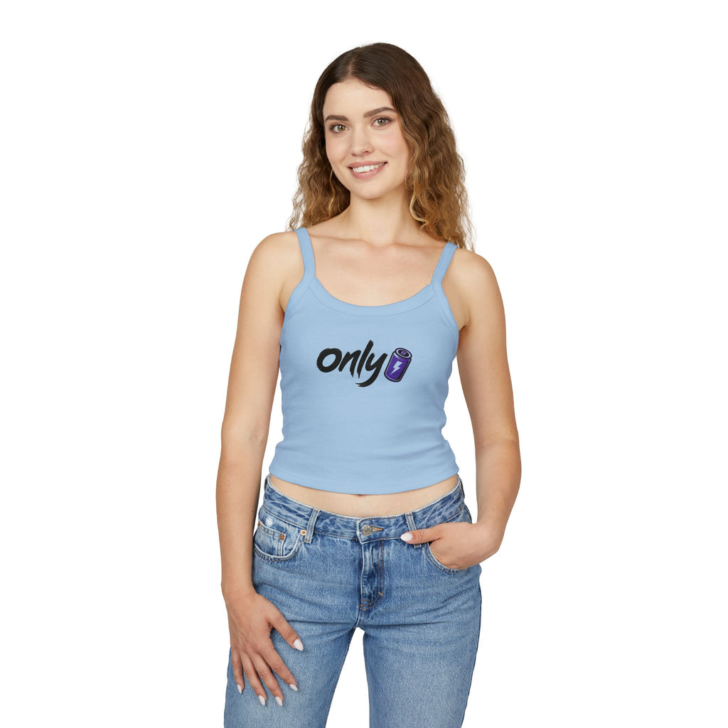 Spaghetti Tank — "Only" Purple Soda Can Graphic Crop Top