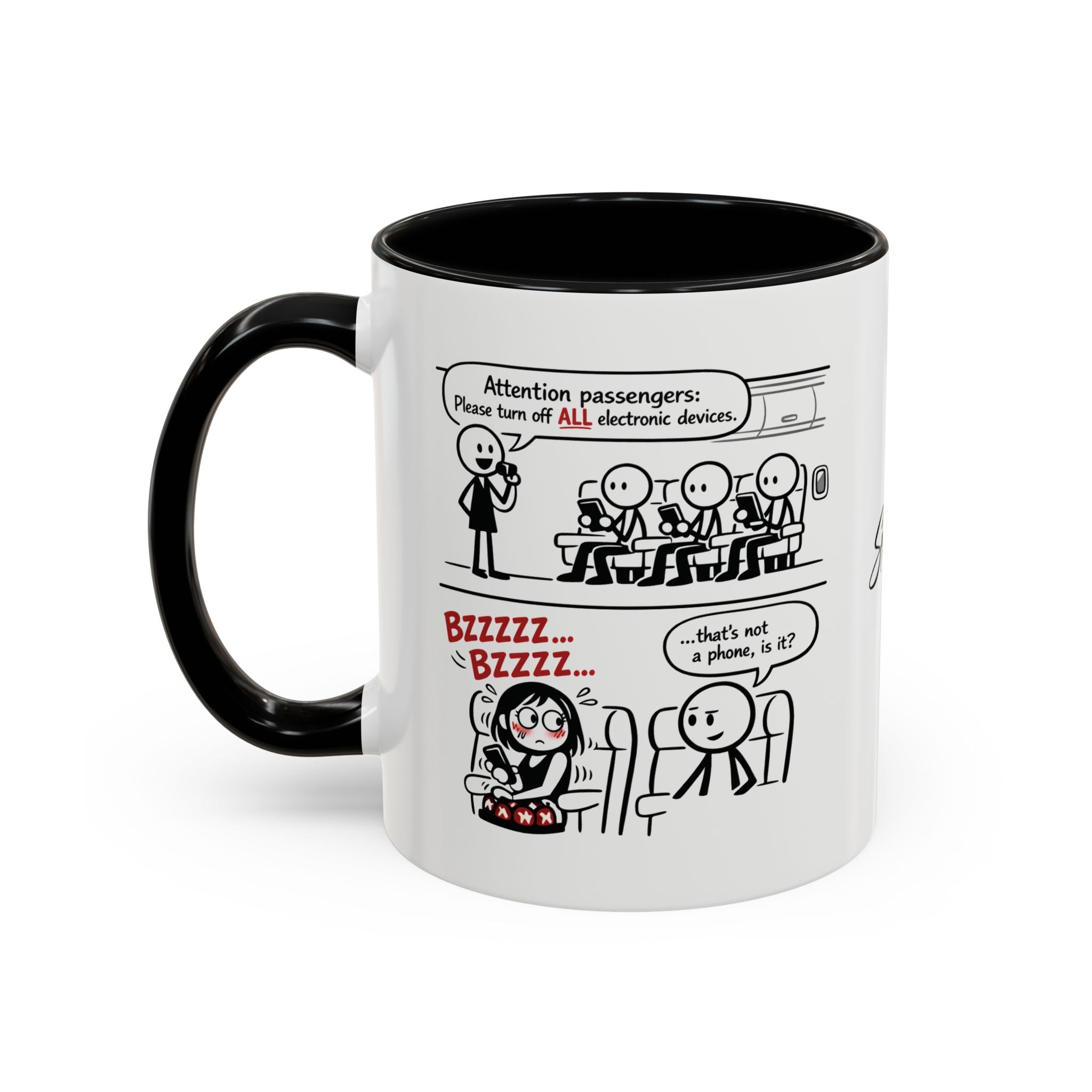 Coffee Mug — Funny Airplane Cellphone Comic Accent Mug (11/15 oz)