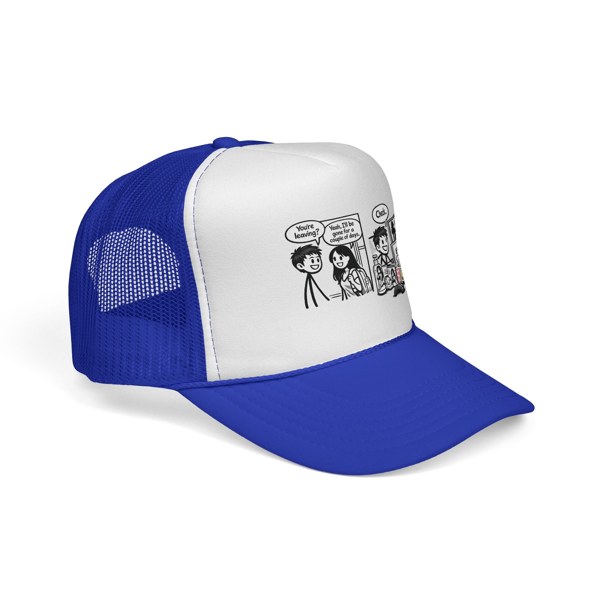 Comic Panel Trucker Hat — "Check" Retro Cartoon Design