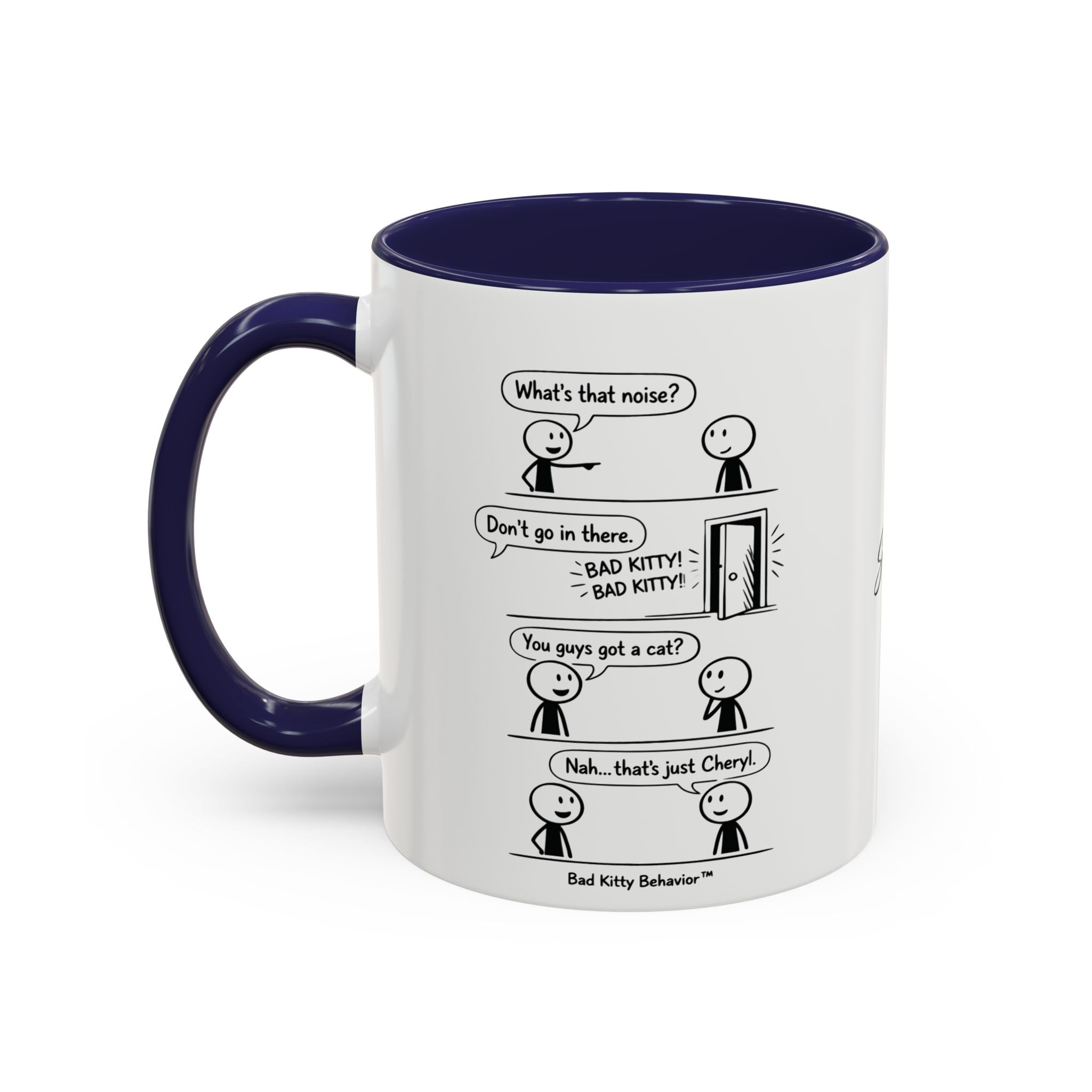 Coffee Mug — Funny Stick Figure Comic "Bad Kitty" Accent Ceramic Mug (11/15oz)