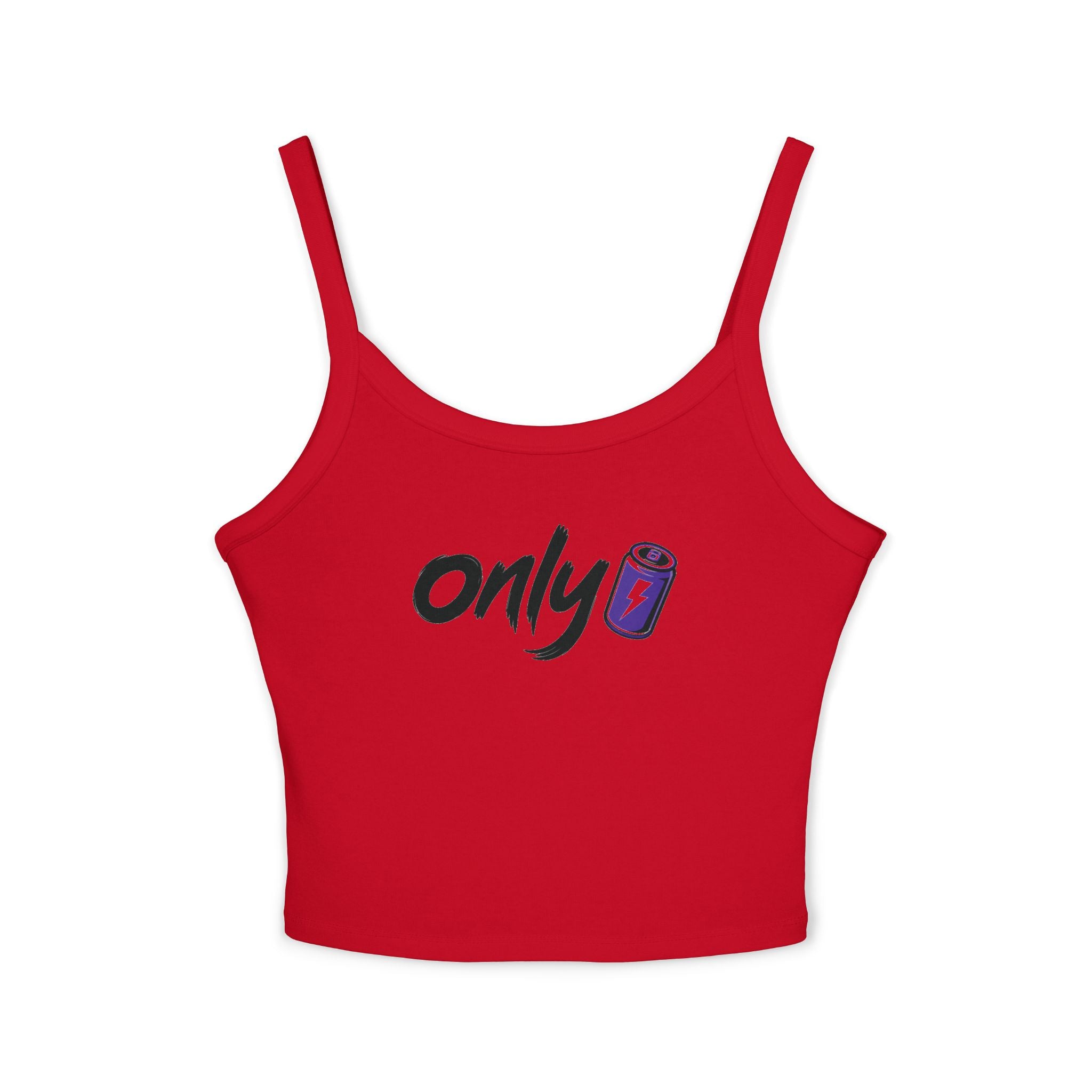 Spaghetti Tank — "Only" Purple Soda Can Graphic Crop Top