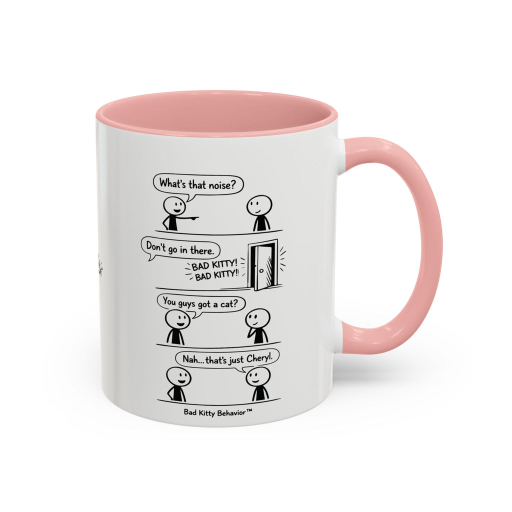 Coffee Mug — Funny Stick Figure Comic "Bad Kitty" Accent Ceramic Mug (11/15oz)