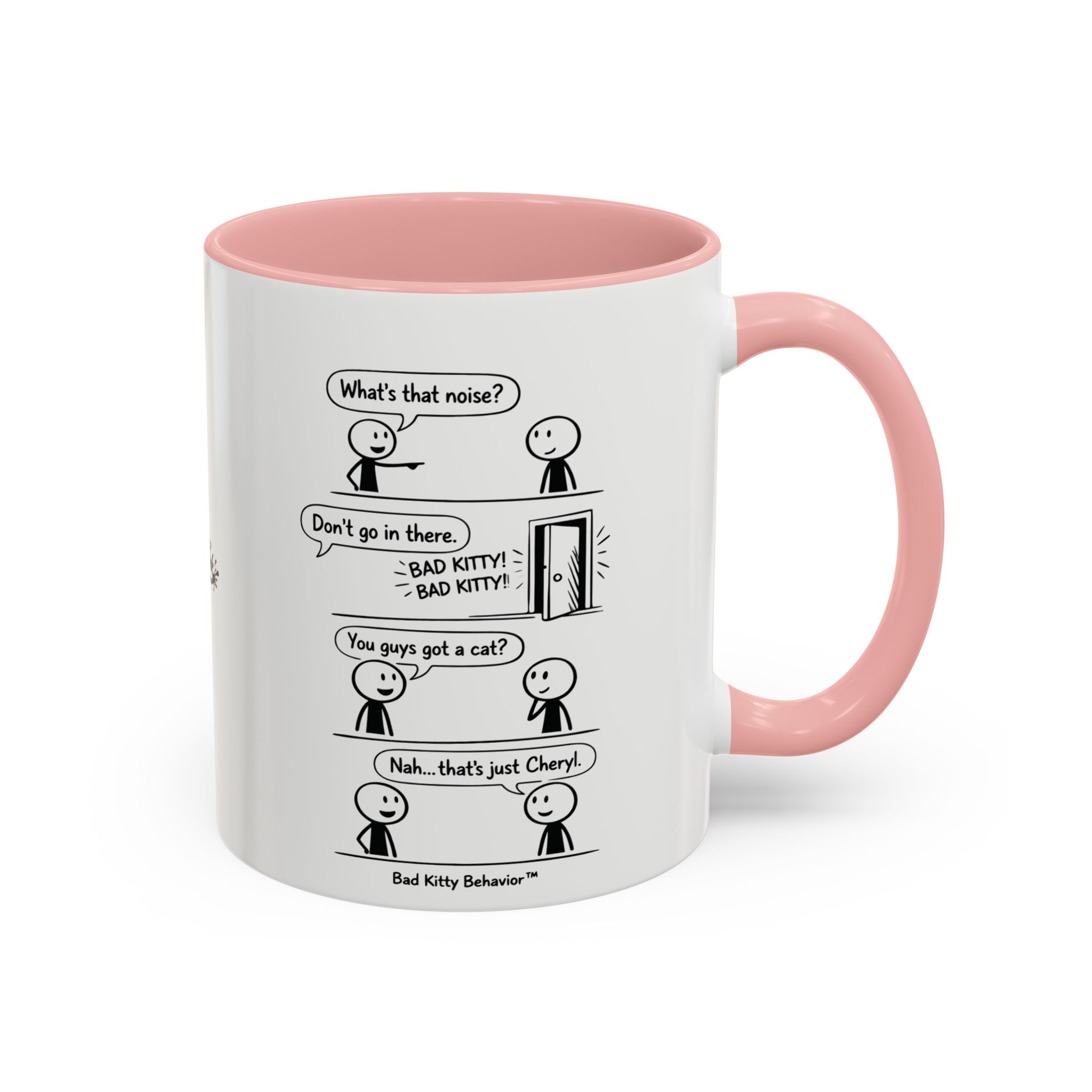 Coffee Mug — Funny Stick Figure Comic "Bad Kitty" Accent Ceramic Mug (11/15oz)