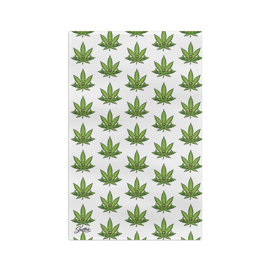 Cannabis Leaf Microfiber Tea Towel — Repeating Green Marijuana Pattern Kitchen Towel