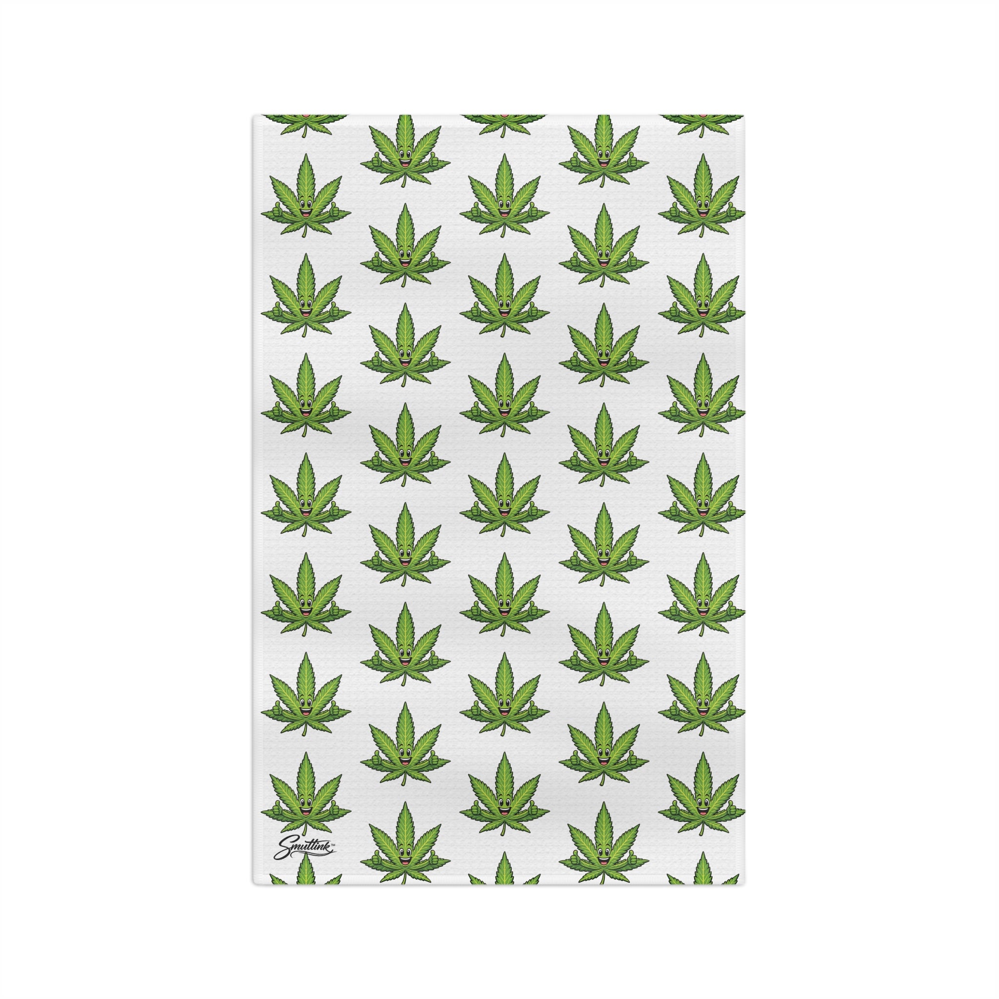 Cannabis Leaf Microfiber Tea Towel — Repeating Green Marijuana Pattern Kitchen Towel