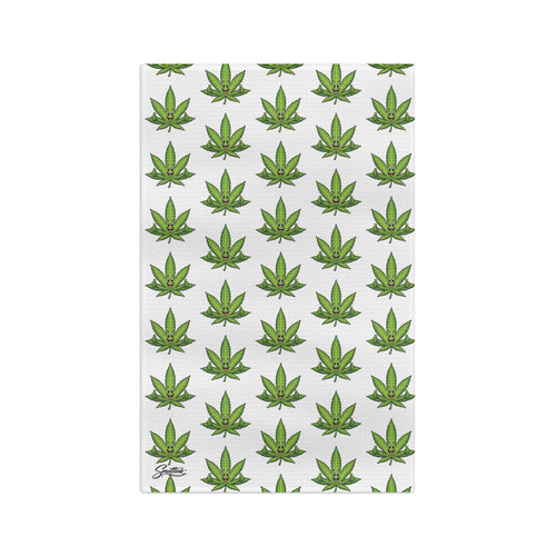 Cannabis Leaf Microfiber Tea Towel — Repeating Green Marijuana Pattern Kitchen Towel