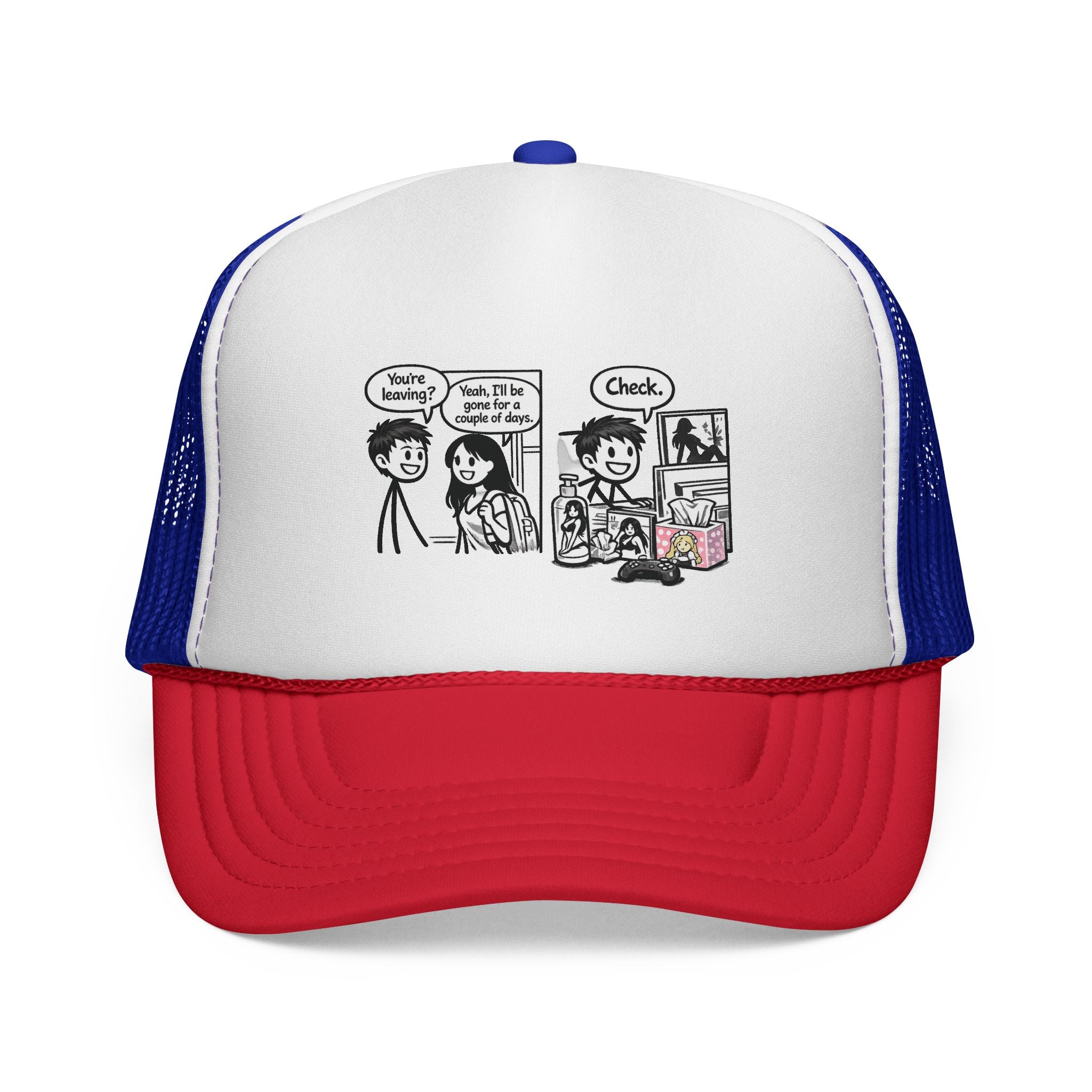 Comic Panel Trucker Hat — "Check" Retro Cartoon Design