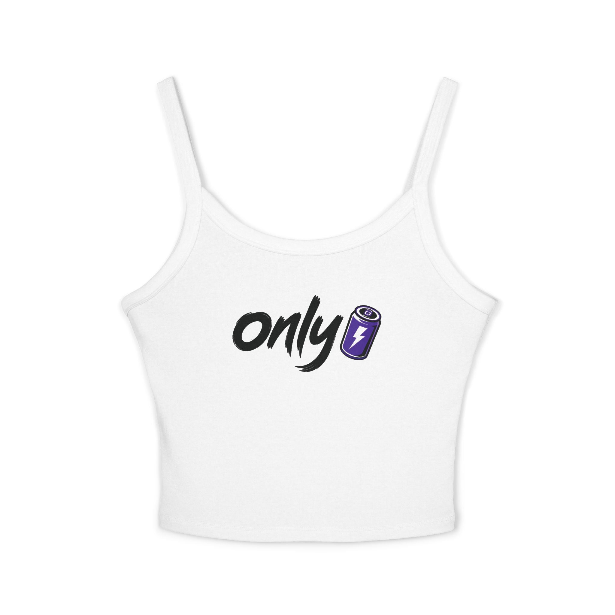 Spaghetti Tank — "Only" Purple Soda Can Graphic Crop Top