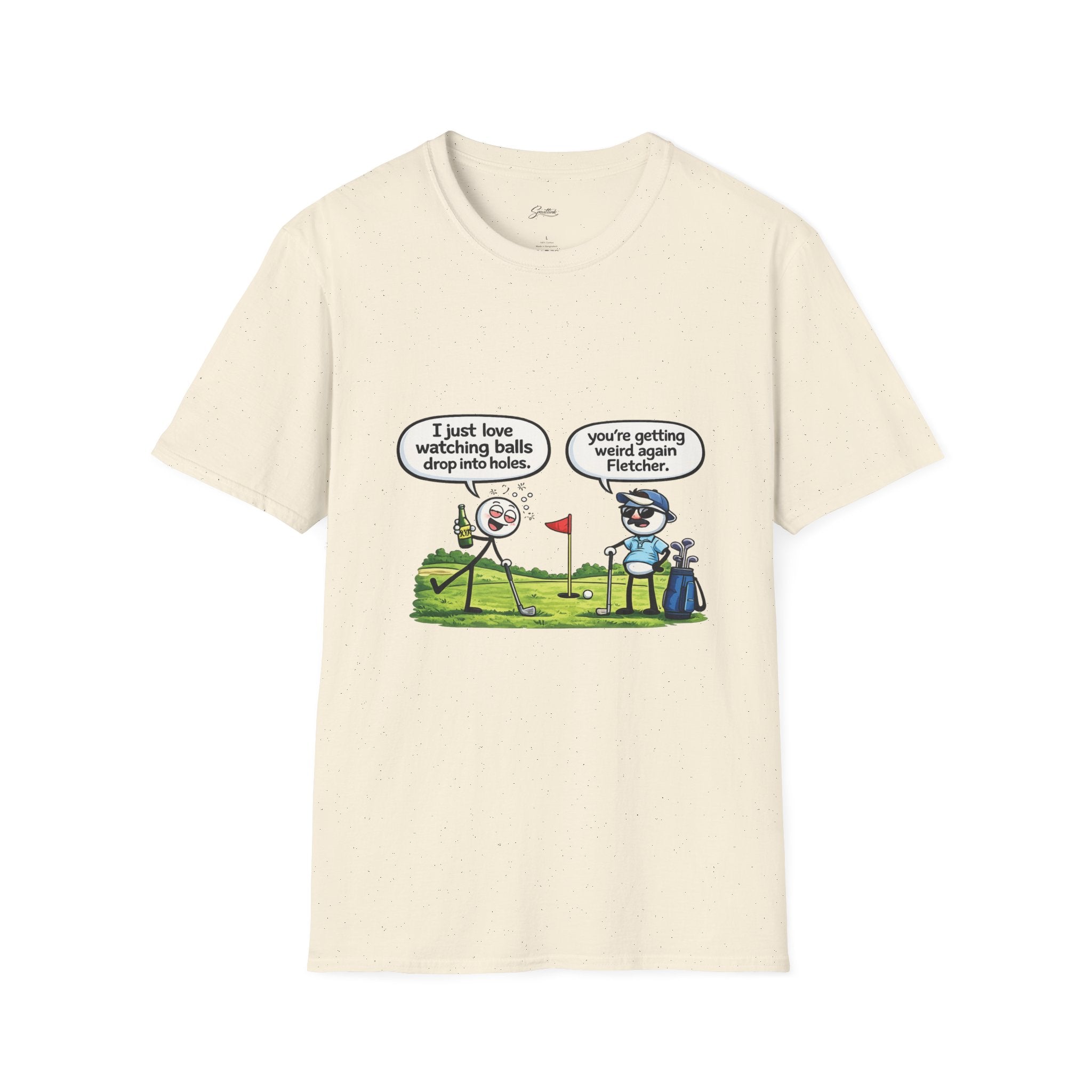 Golf Cartoon T-Shirt — Funny "I Just Love Watching Balls Drop Into Holes" Graphic Tee