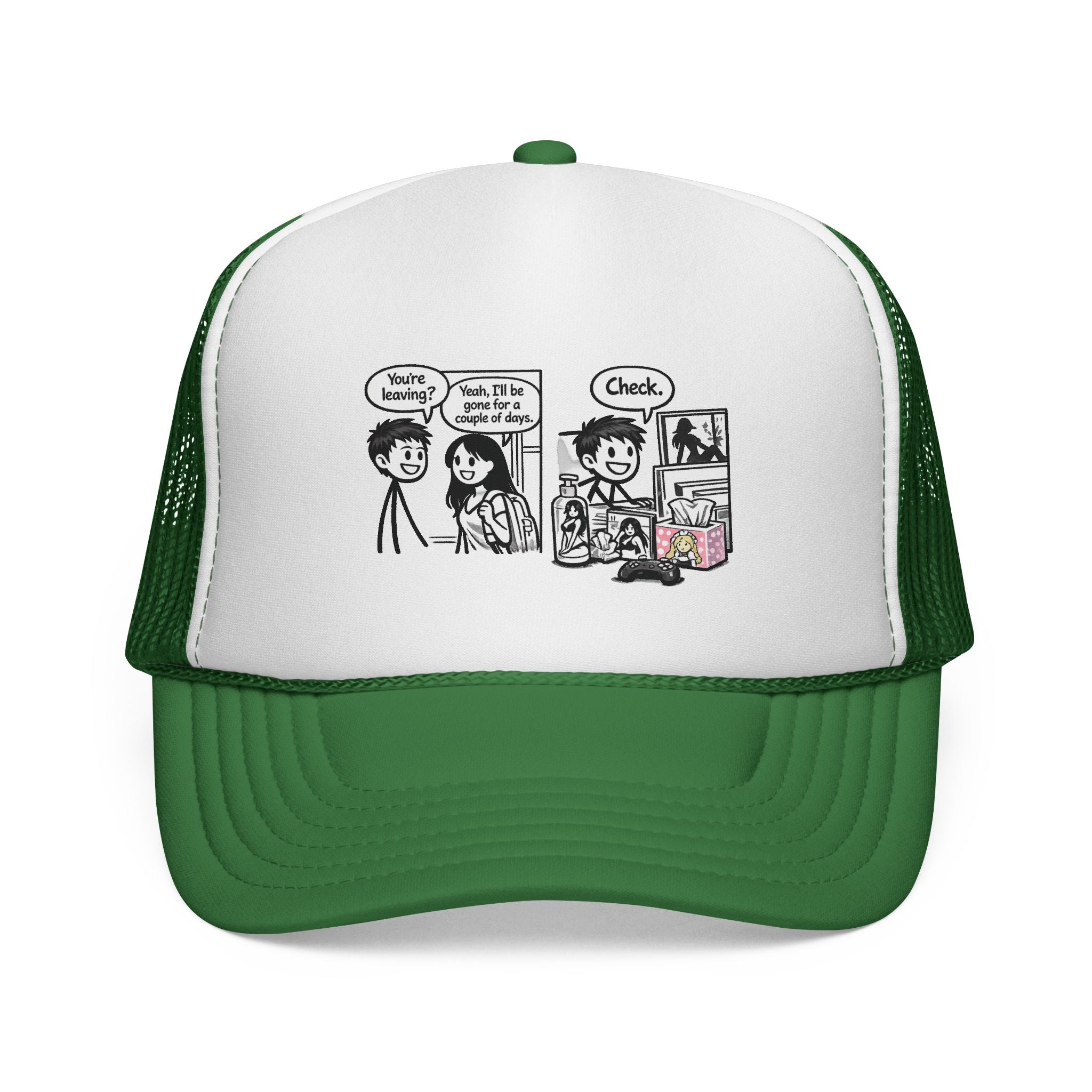 Comic Panel Trucker Hat — "Check" Retro Cartoon Design