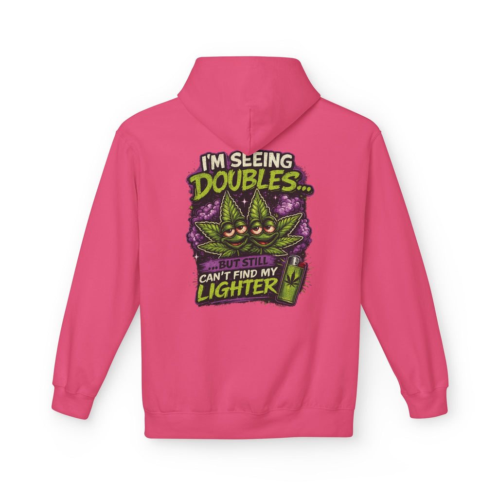 I'm Seeing Doubles Hoodie — Funny Cannabis Graphic Pullover with 'Can't Find My Lighter' Design