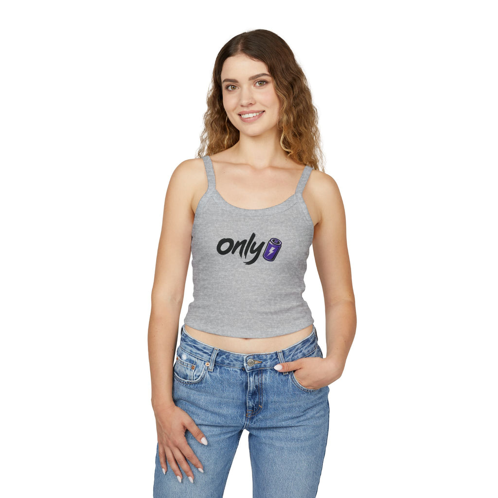 Spaghetti Tank — "Only" Purple Soda Can Graphic Crop Top