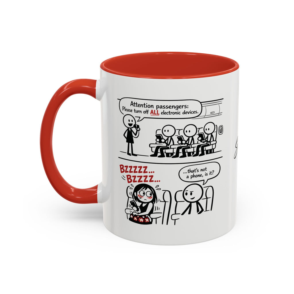 Coffee Mug — Funny Airplane Cellphone Comic Accent Mug (11/15 oz)