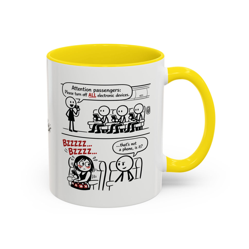 Coffee Mug — Funny Airplane Cellphone Comic Accent Mug (11/15 oz)