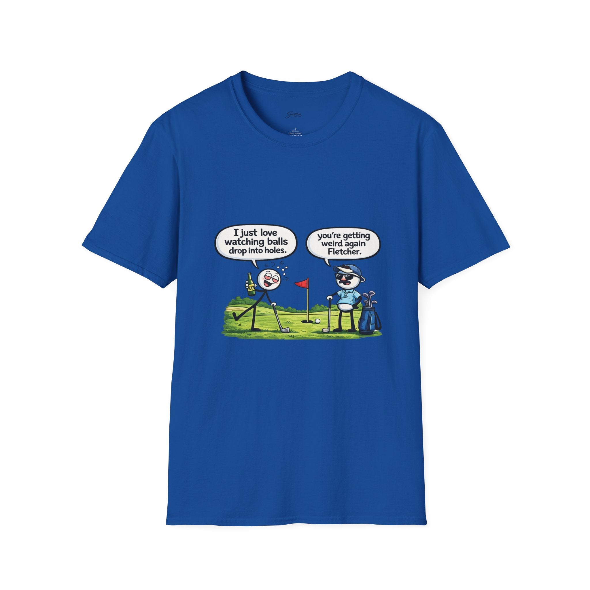 Golf Cartoon T-Shirt — Funny "I Just Love Watching Balls Drop Into Holes" Graphic Tee
